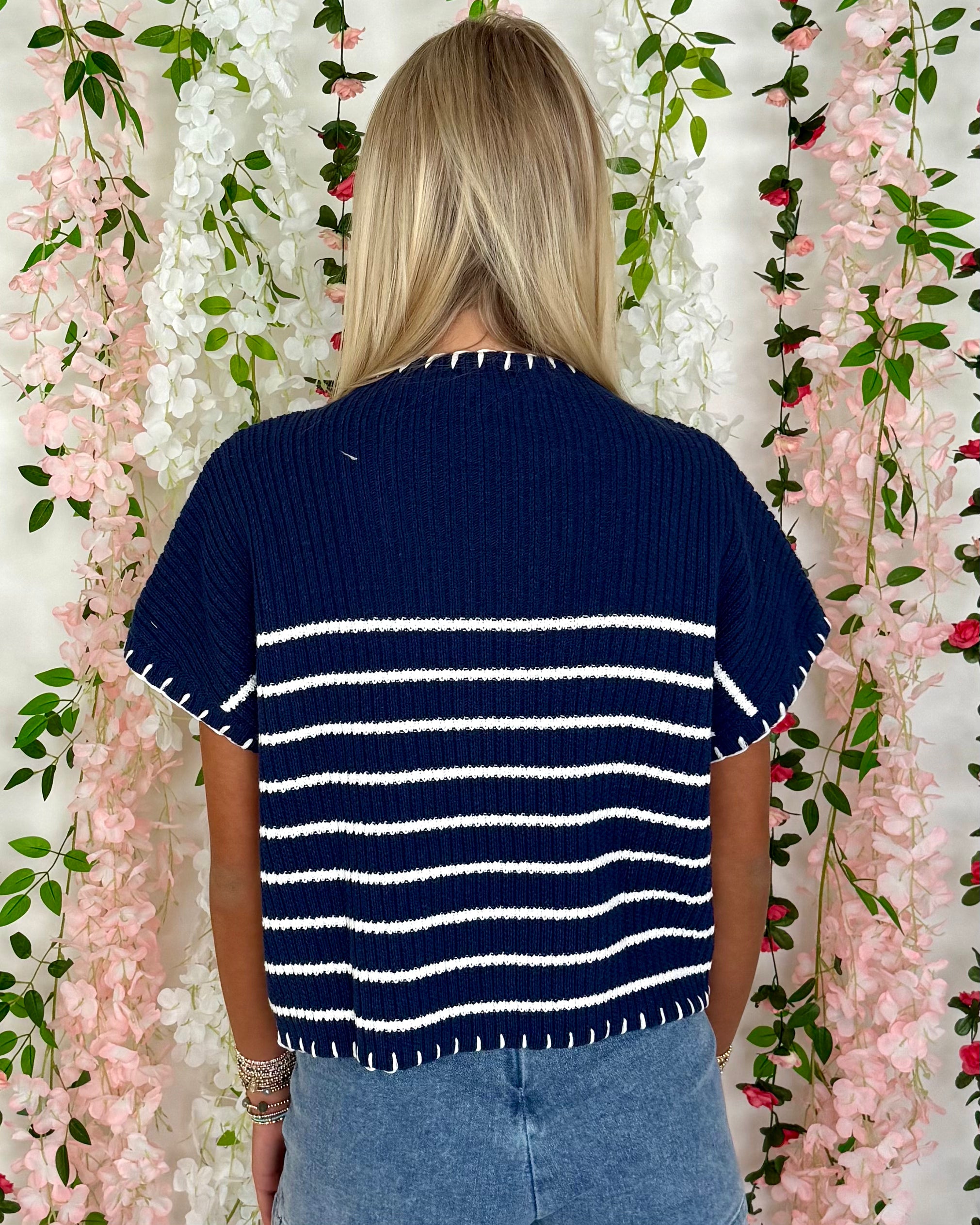 Now You Navy Striped Stitch Sweater-Shop-Womens-Boutique-Clothing