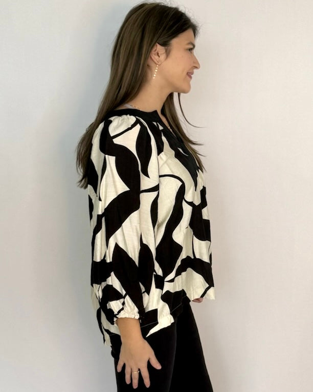 Casting Shadows Black Mix Leaf Print Top-Shop-Womens-Boutique-Clothing