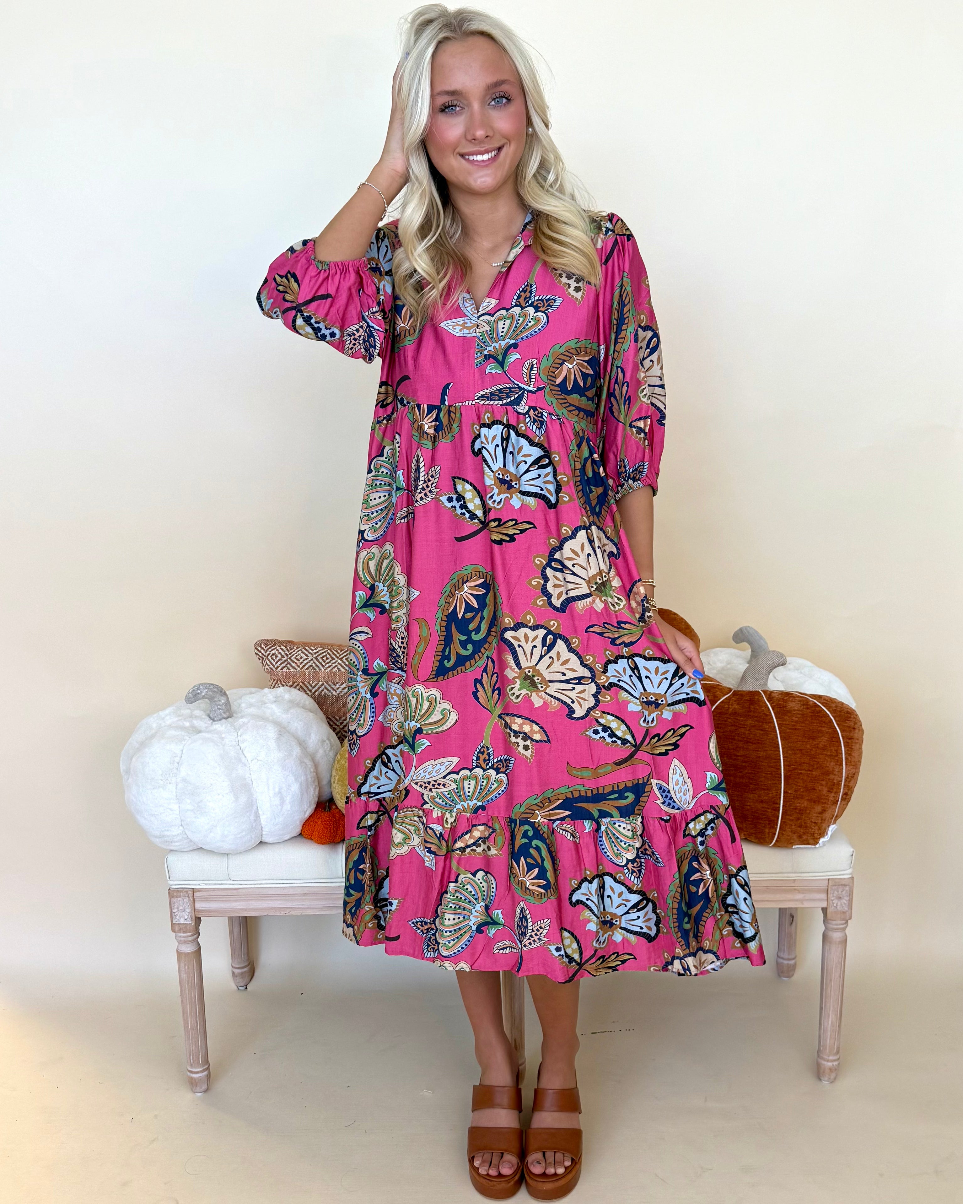 Next Things Next Pink Paisley Midi Dress-Shop-Womens-Boutique-Clothing