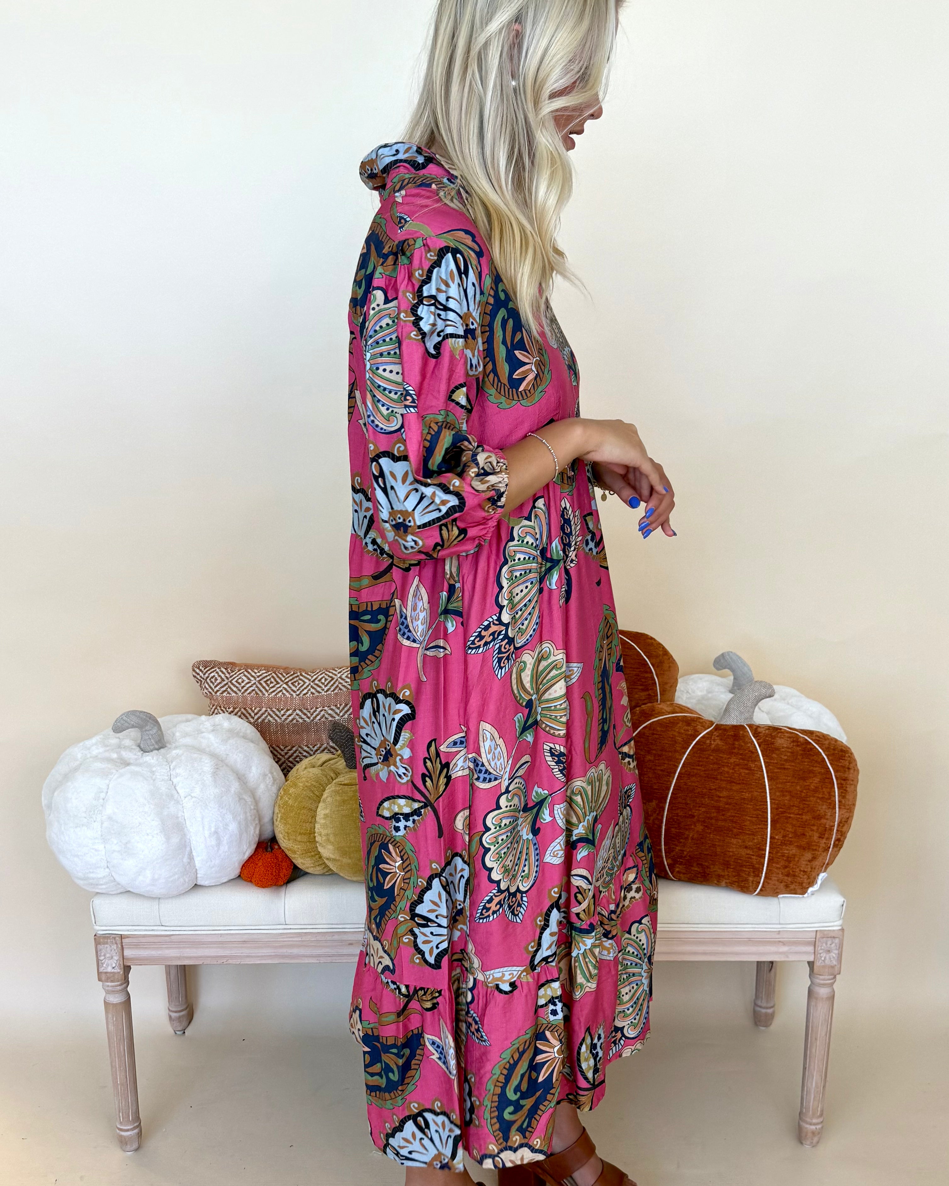 Next Things Next Pink Paisley Midi Dress-Shop-Womens-Boutique-Clothing