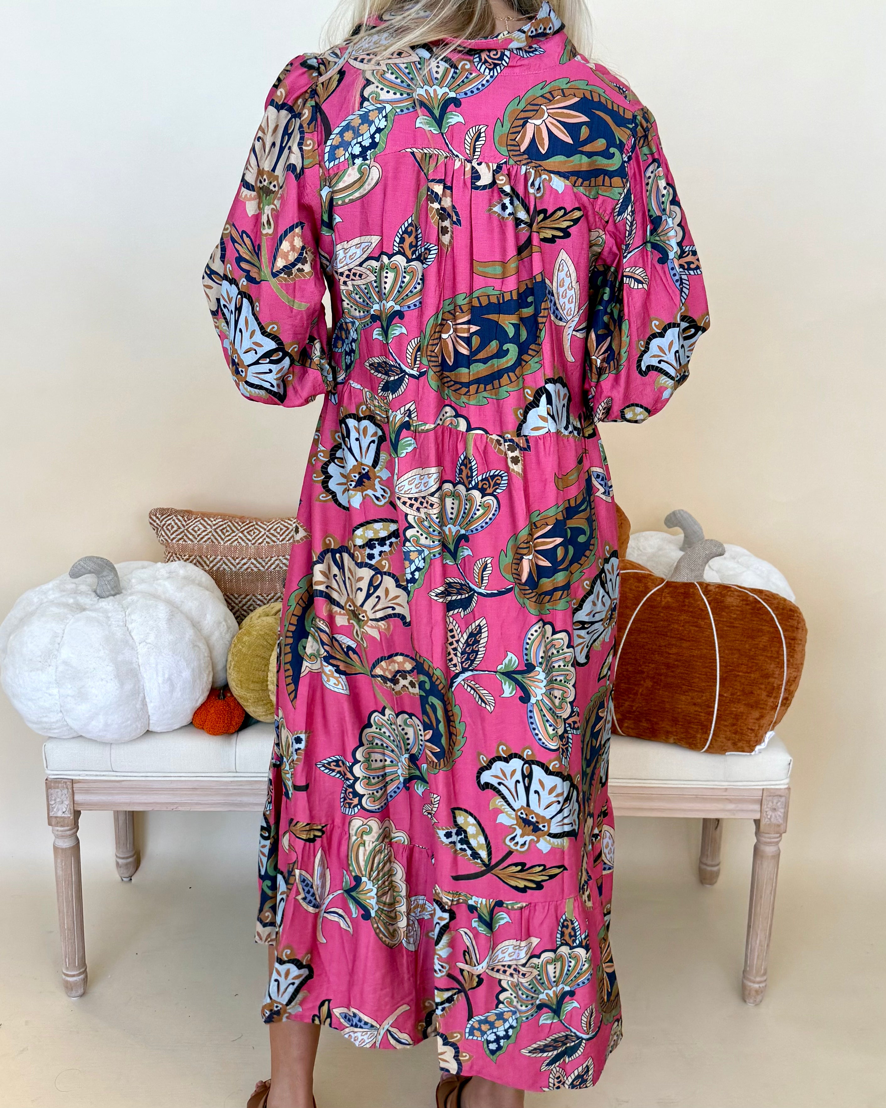 Next Things Next Pink Paisley Midi Dress-Shop-Womens-Boutique-Clothing
