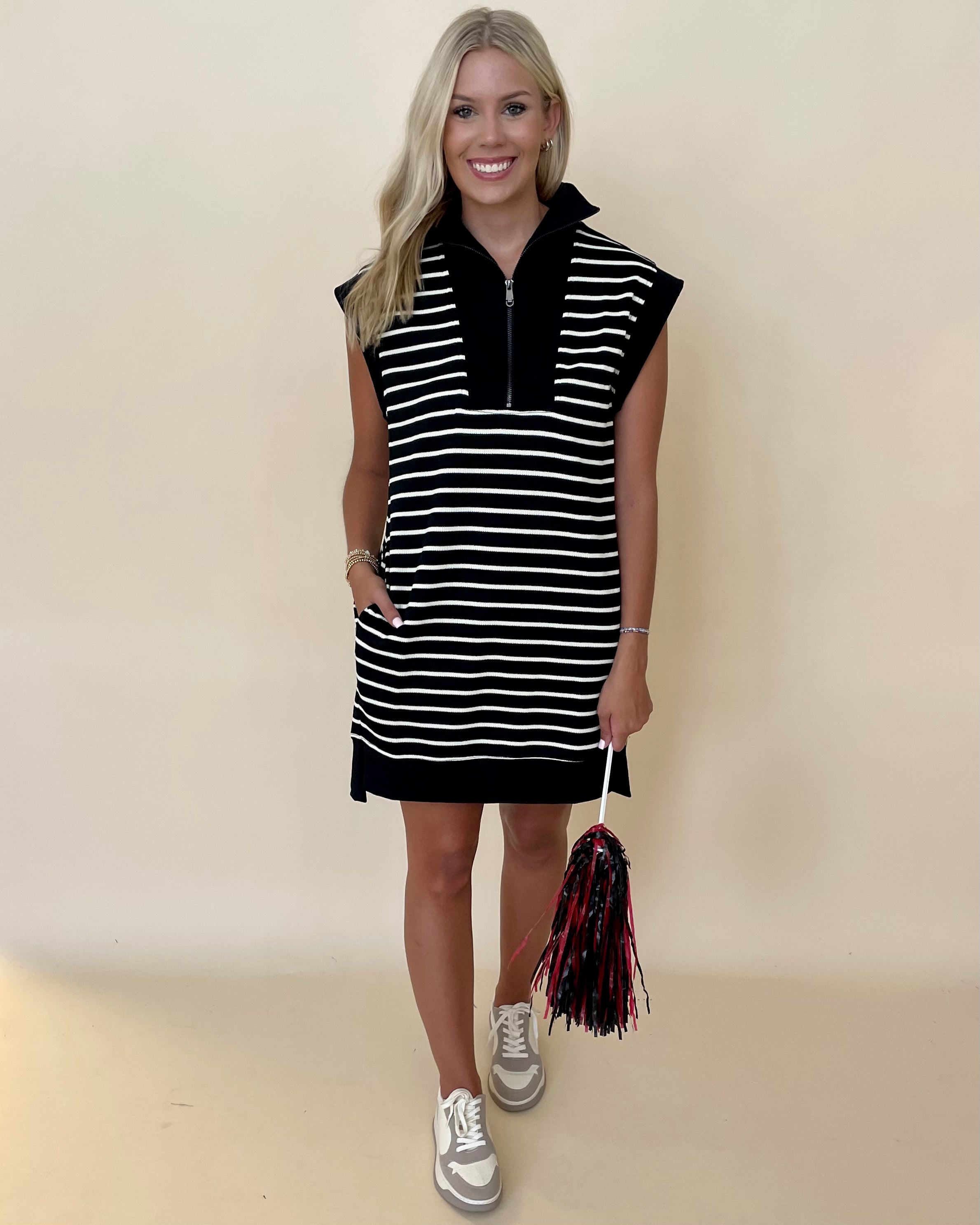 Darling Day Black Stripe Ribbed Dress-Shop-Womens-Boutique-Clothing