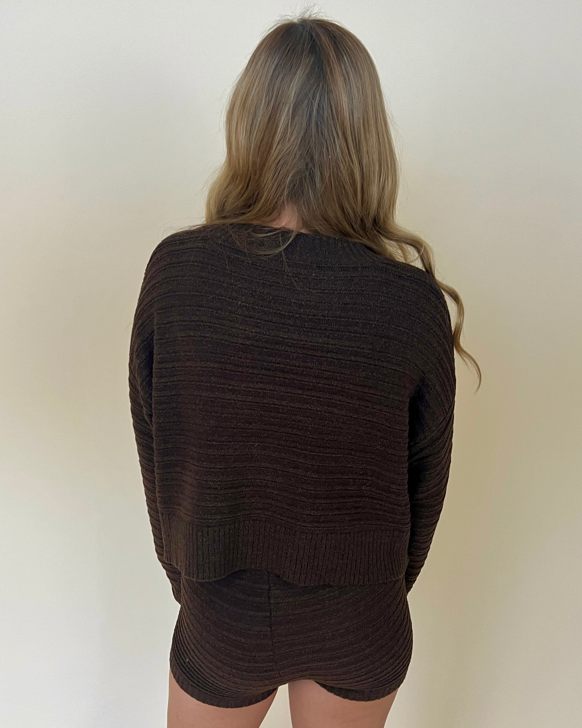 Two Is A Party Dark Chocolate Ribbed Sweater and Shorts Set-Shop-Womens-Boutique-Clothing