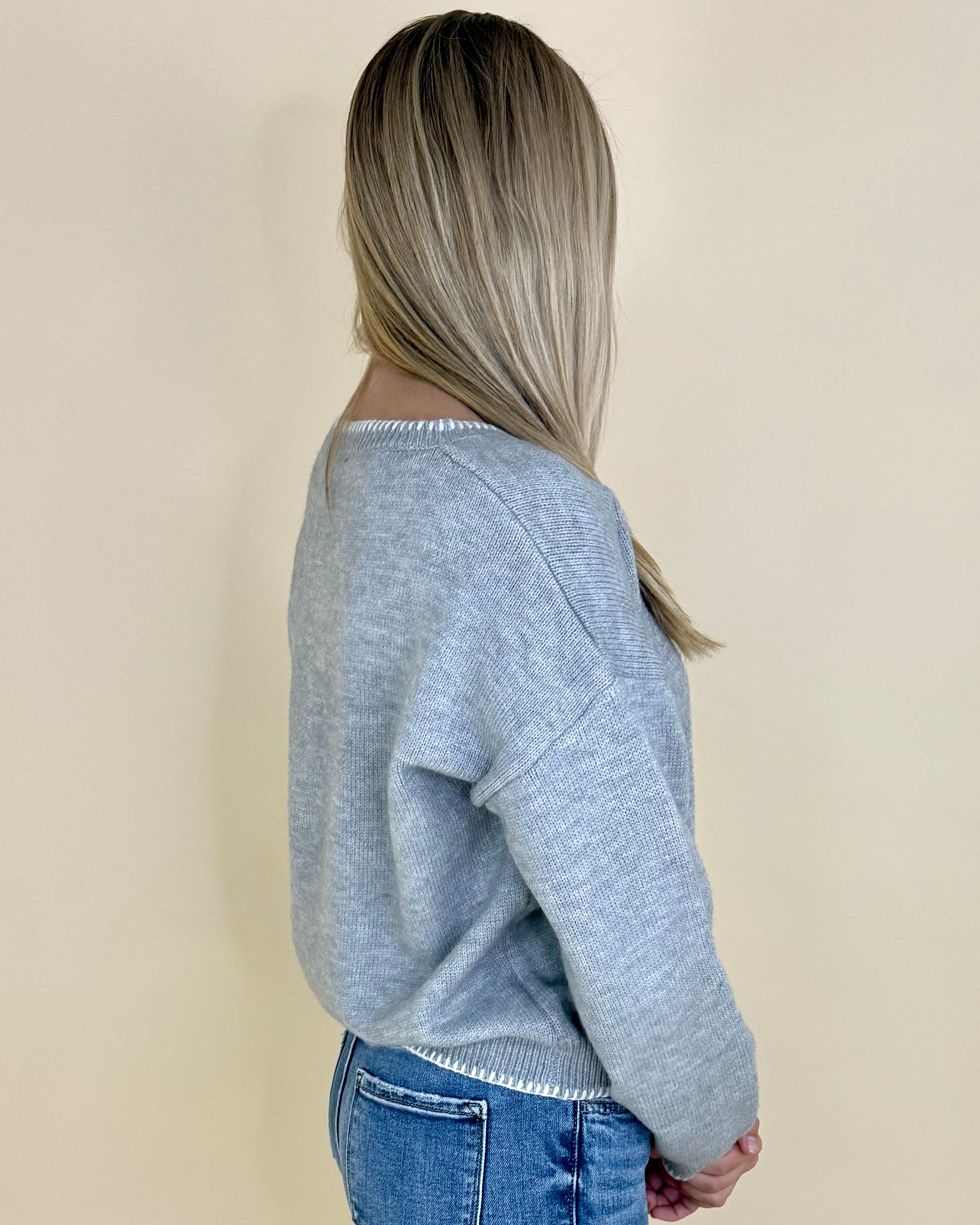 Sweet Nothings H Grey Bow Sweater-Shop-Womens-Boutique-Clothing