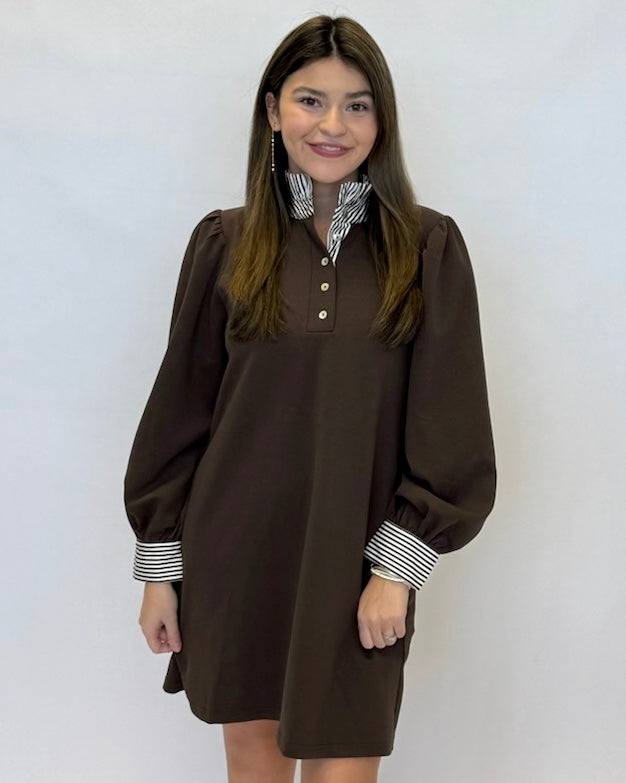 Simple Ideas Brown Stripe Accent Dress-Shop-Womens-Boutique-Clothing