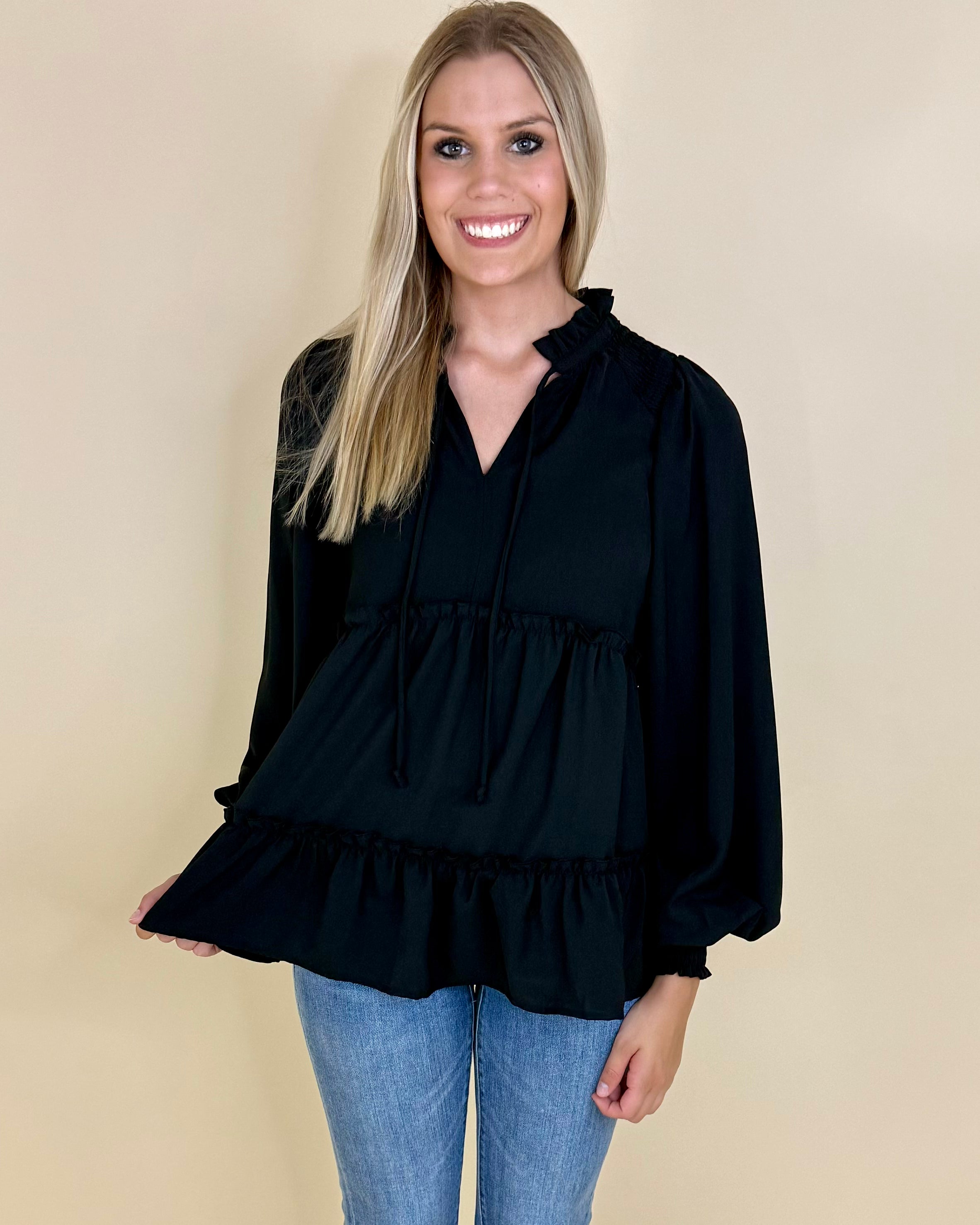 Times Up Black Tiered Top-Shop-Womens-Boutique-Clothing