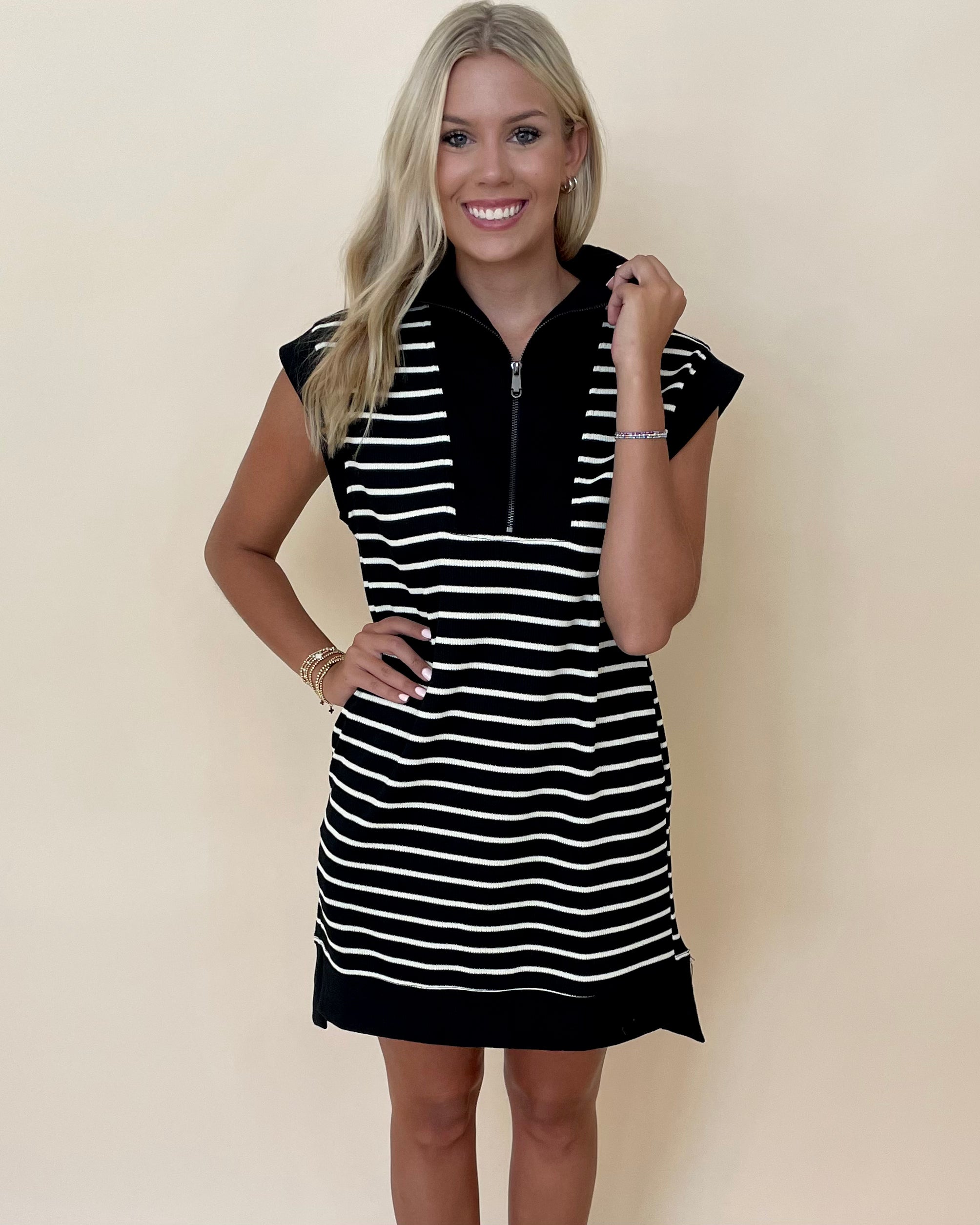 Darling Day Black Stripe Ribbed Dress-Shop-Womens-Boutique-Clothing