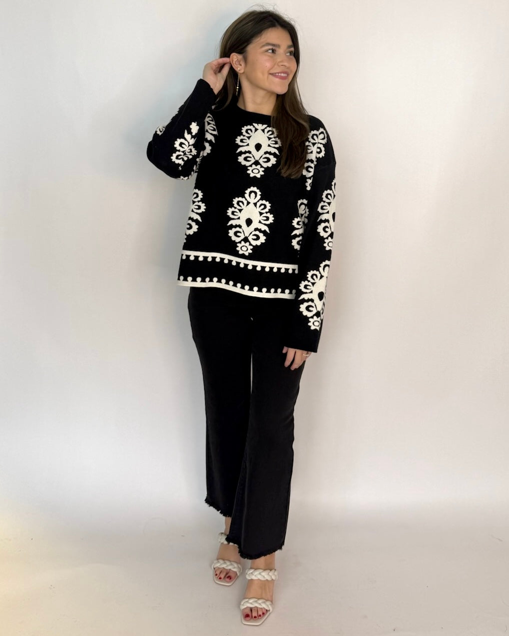Easy Days Black Print Sweater-Shop-Womens-Boutique-Clothing