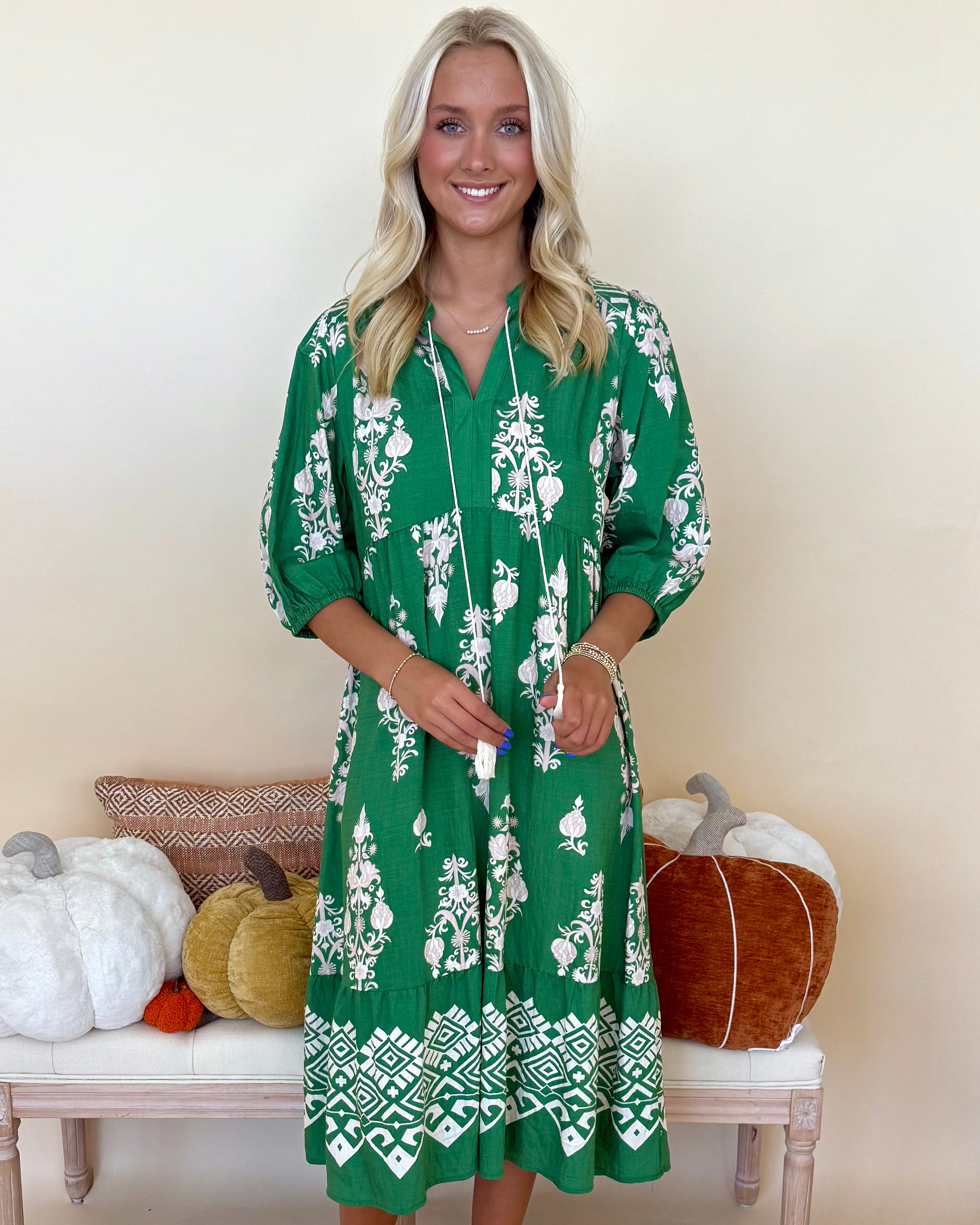 Casual Outing Green Abstract Tie Midi Dress-Shop-Womens-Boutique-Clothing
