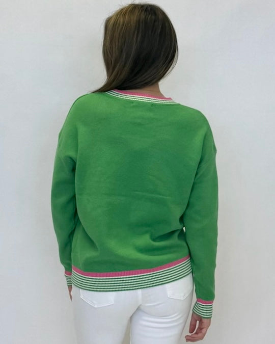Simple Classic Green Striped Trim Sweater-Shop-Womens-Boutique-Clothing
