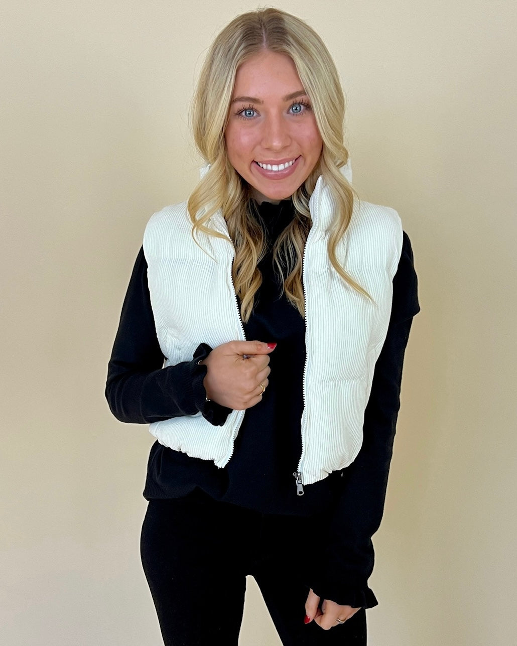 Garage Long Puffer Vest in White