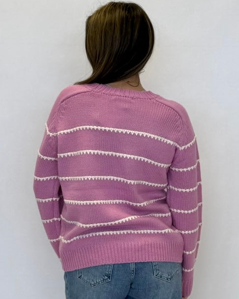 Tell You All Pink Texture Stripe Sweater-Shop-Womens-Boutique-Clothing