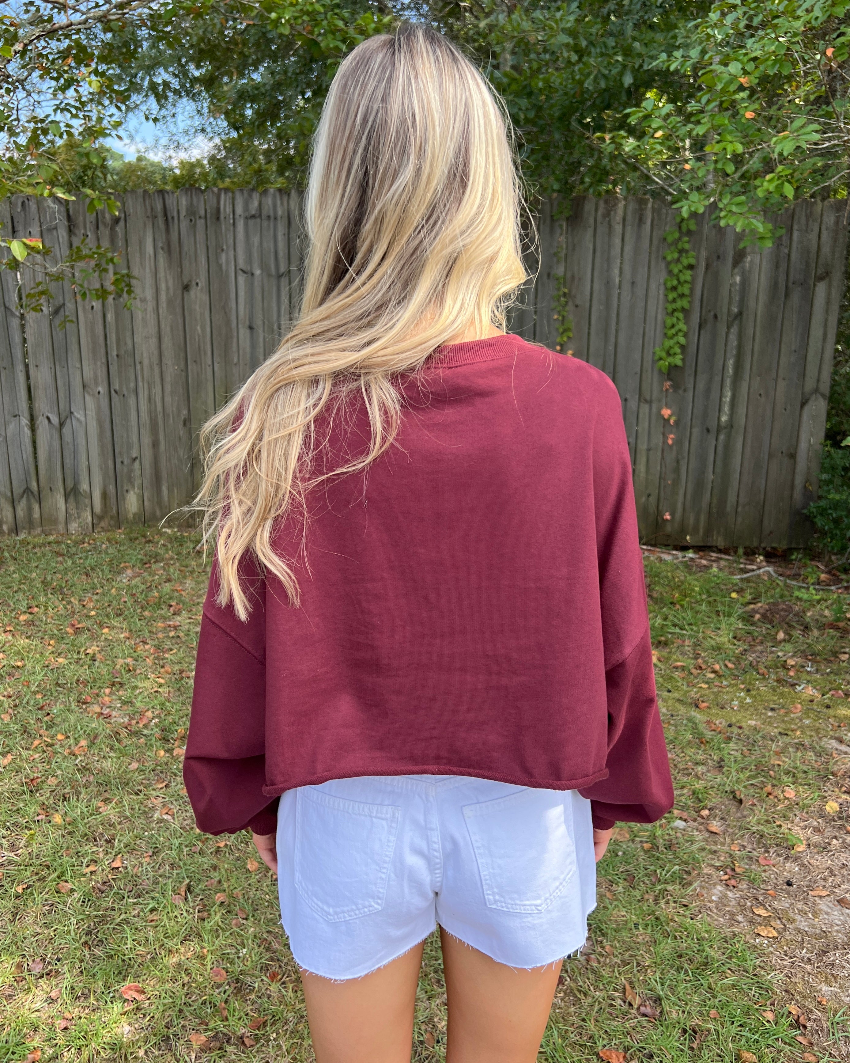 Top Tailgate Maroon Game Day Crop Sweatshirt-Shop-Womens-Boutique-Clothing