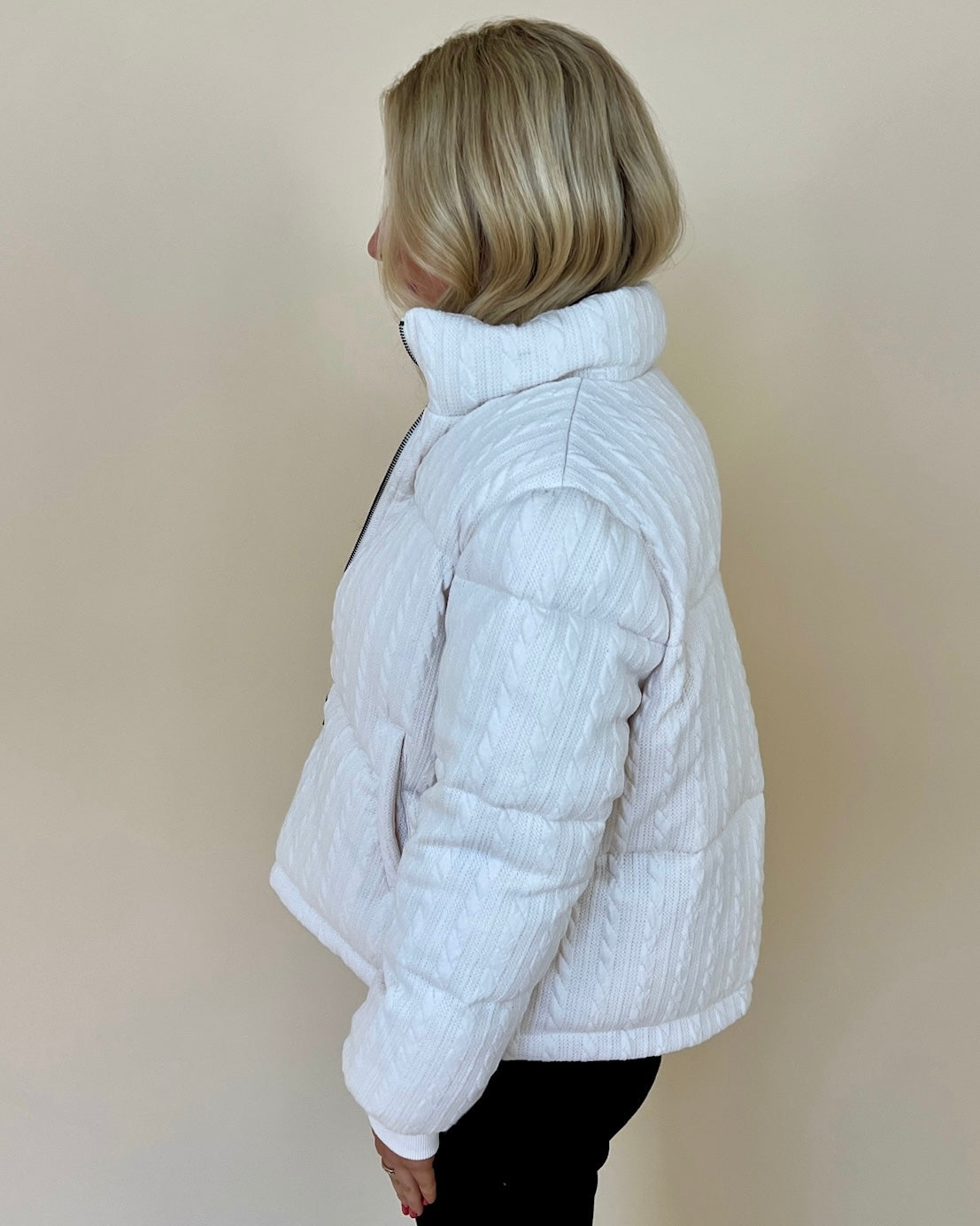 Winter Ridges Ivory Cable Knit Puffer-Shop-Womens-Boutique-Clothing