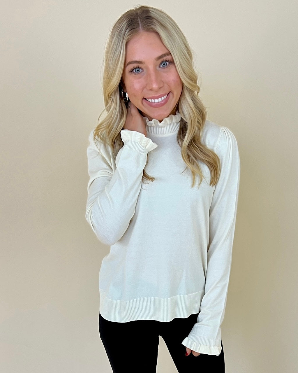 First Snow Ivory Ruffle Sweater-Shop-Womens-Boutique-Clothing