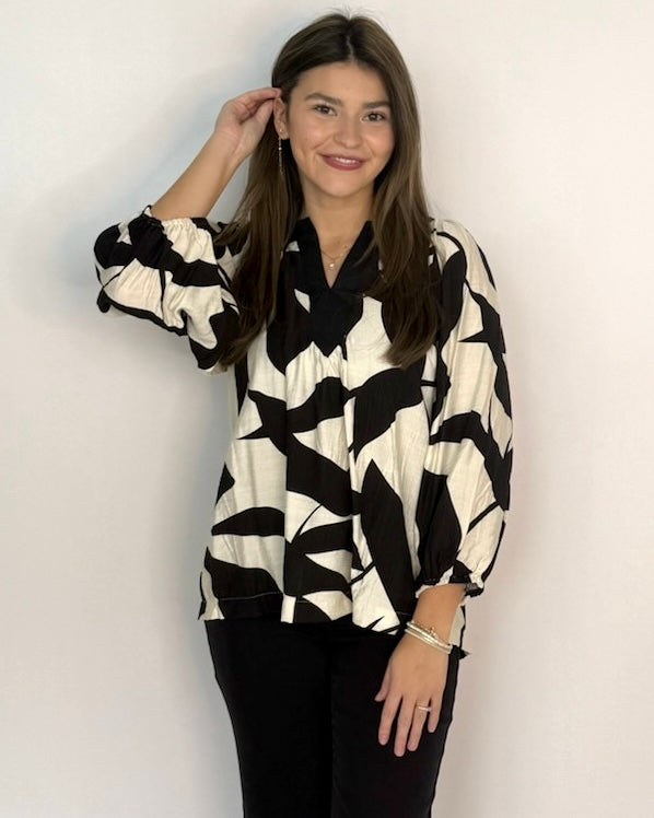 Casting Shadows Black Mix Leaf Print Top-Shop-Womens-Boutique-Clothing