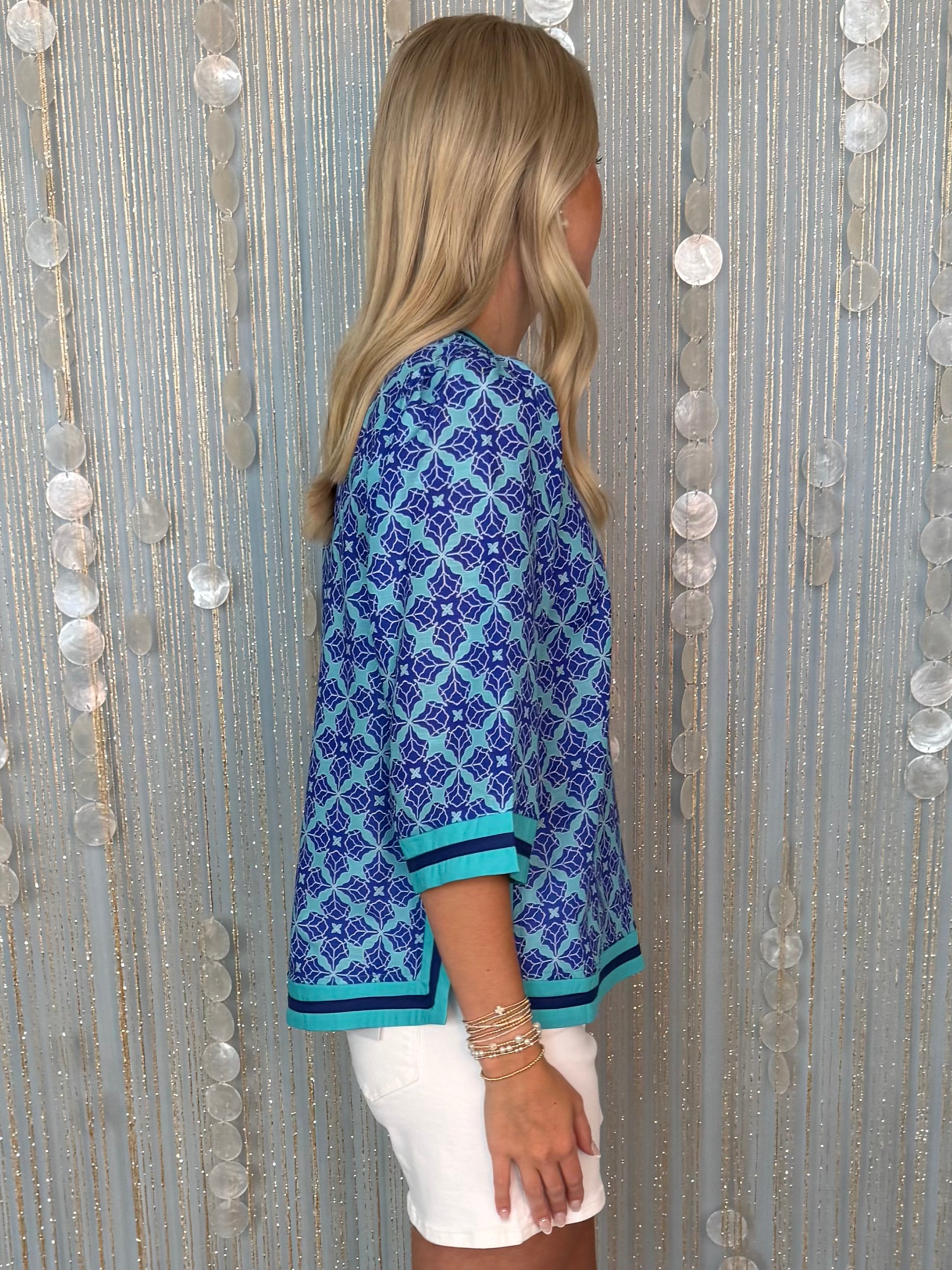 Coastal Ease Royal Mix Medallion Print Top-Shop-Womens-Boutique-Clothing