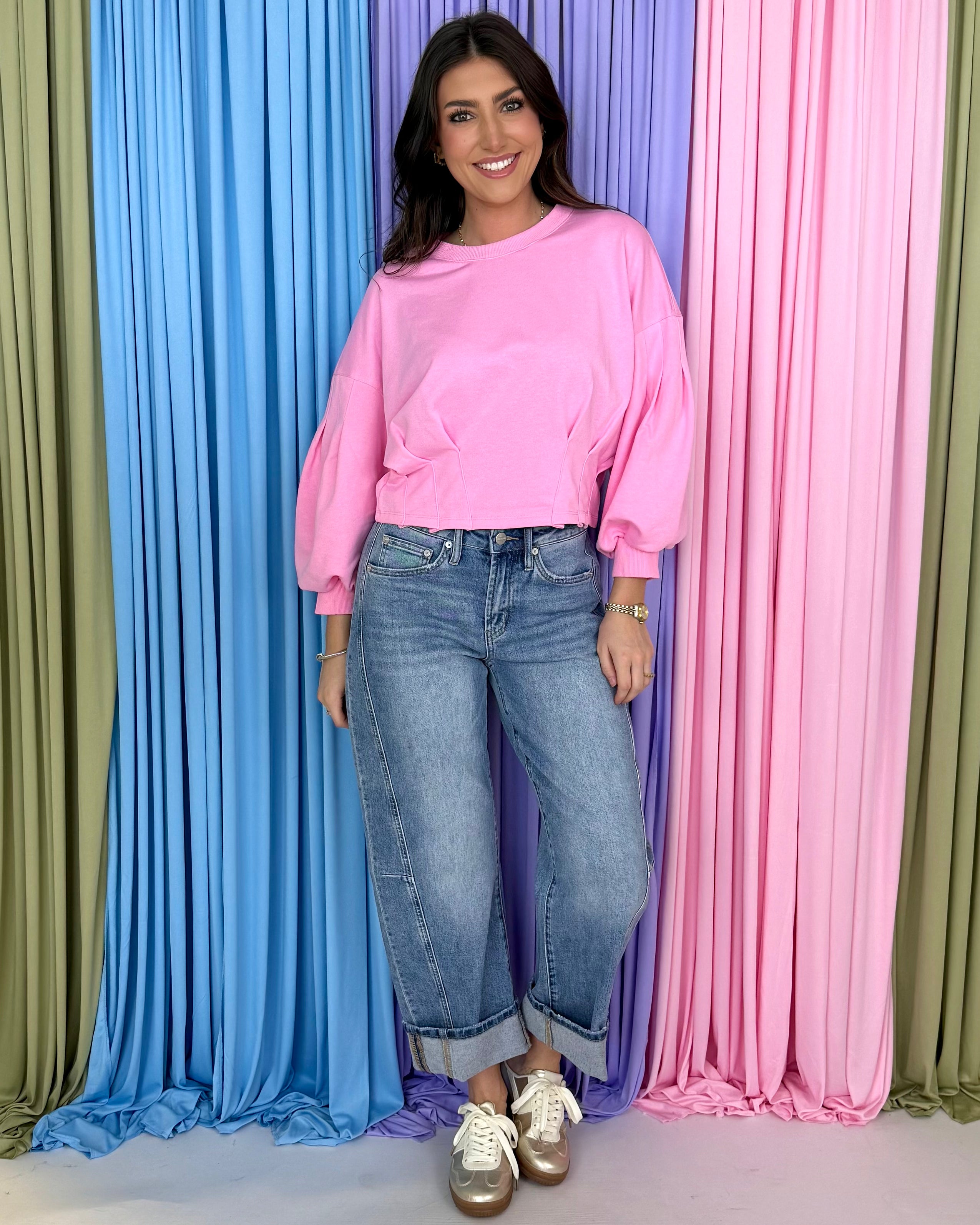 Polished Bloom Bubble Gum Sweatshirt-Shop-Womens-Boutique-Clothing