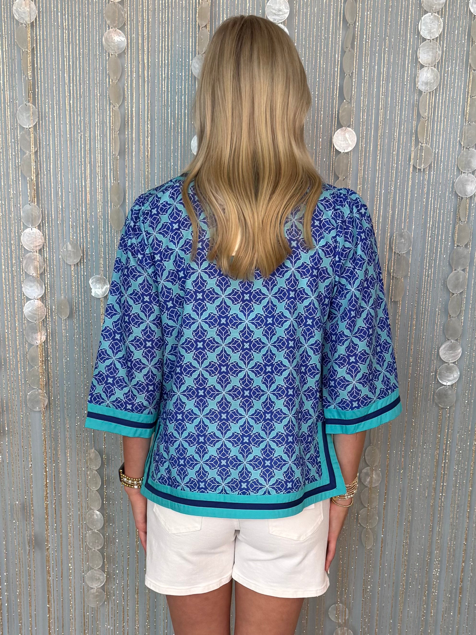 Coastal Ease Royal Mix Medallion Print Top-Shop-Womens-Boutique-Clothing