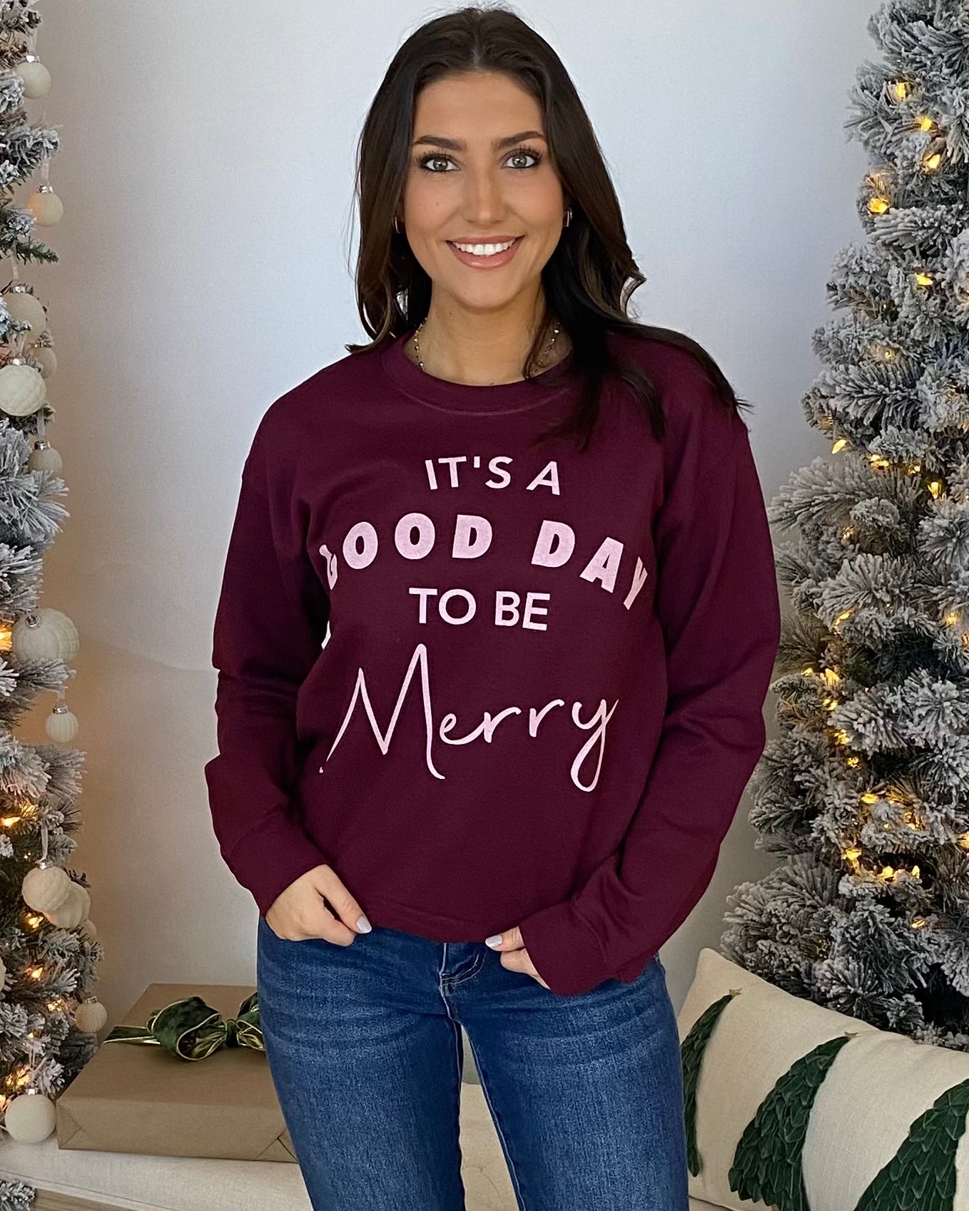 Hidden Glow Crimson Good Day Sweatshirt-Shop-Womens-Boutique-Clothing