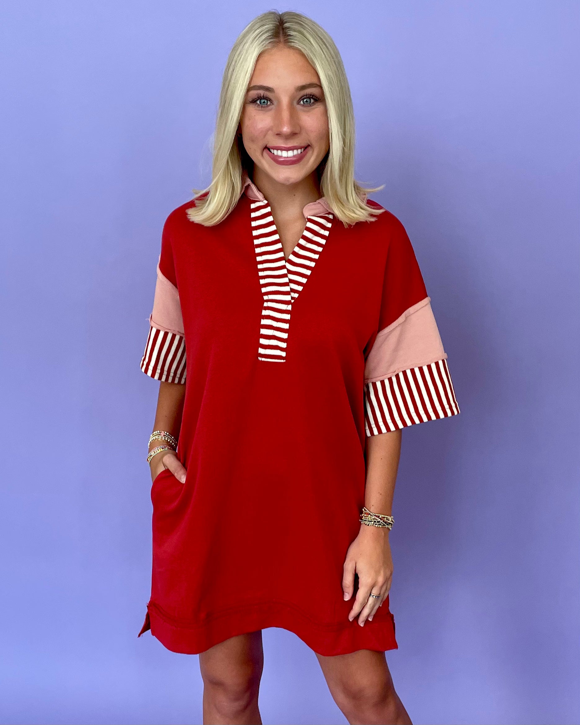 Striving Brick Collared Stripe Dress-Shop-Womens-Boutique-Clothing