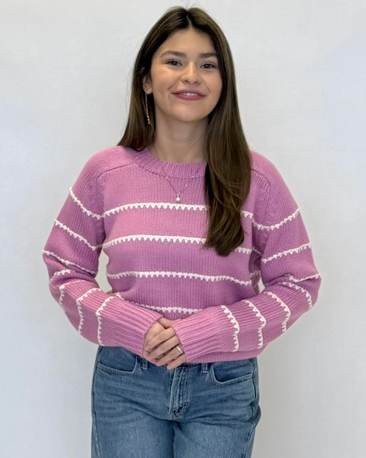 Tell You All Pink Texture Stripe Sweater-Shop-Womens-Boutique-Clothing