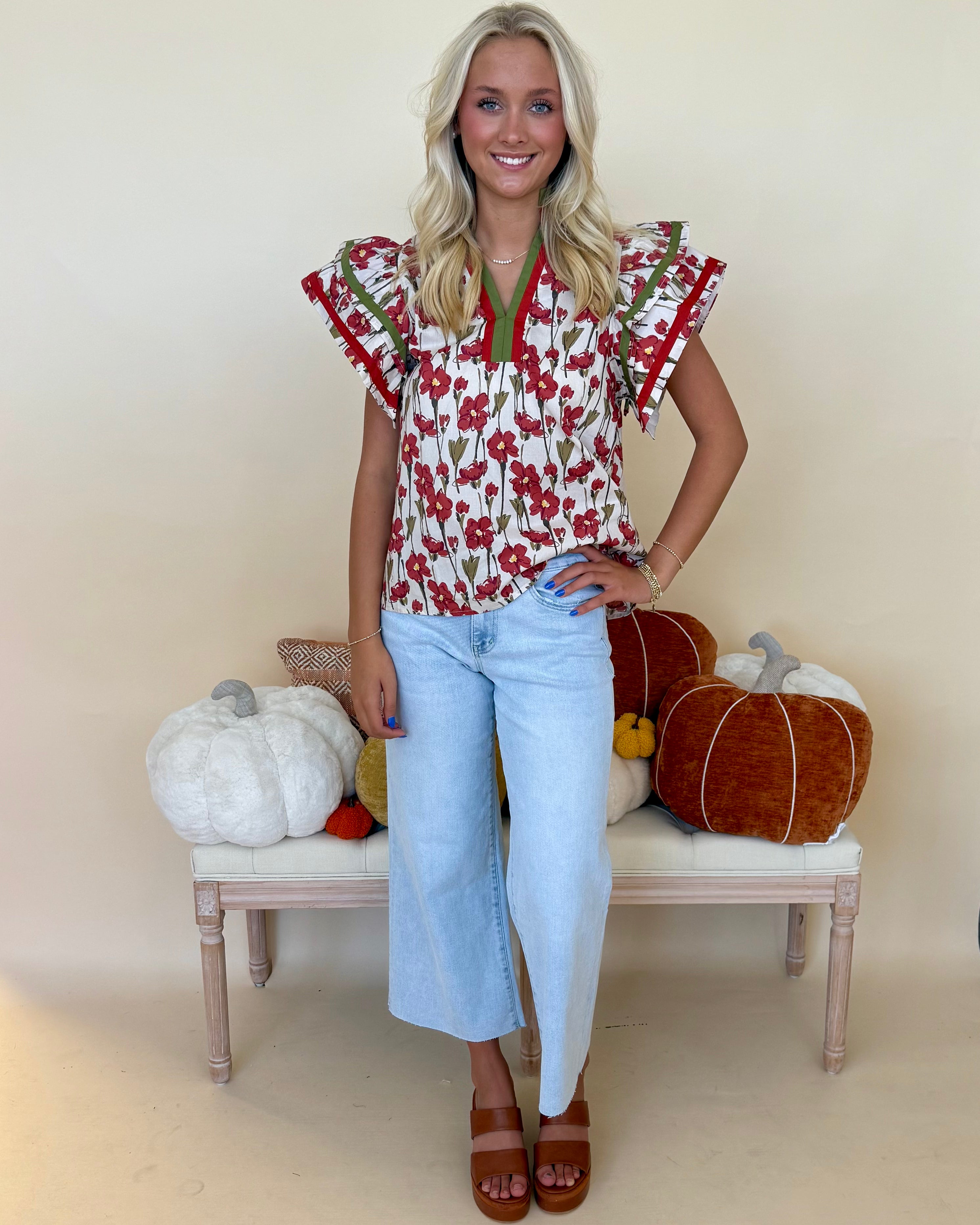 Charmed Moments Rust Floral Flutter Top-Shop-Womens-Boutique-Clothing