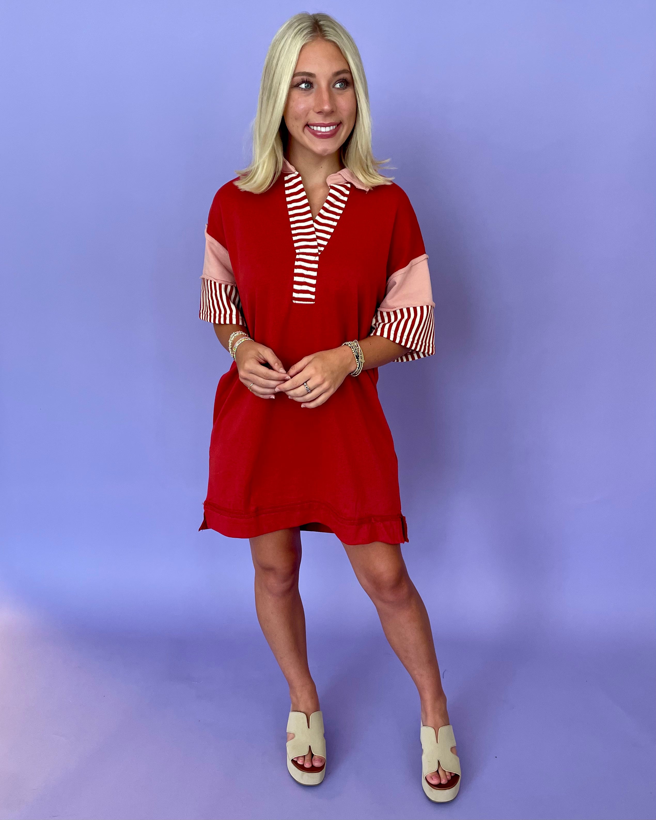 Striving Brick Collared Stripe Dress-Shop-Womens-Boutique-Clothing