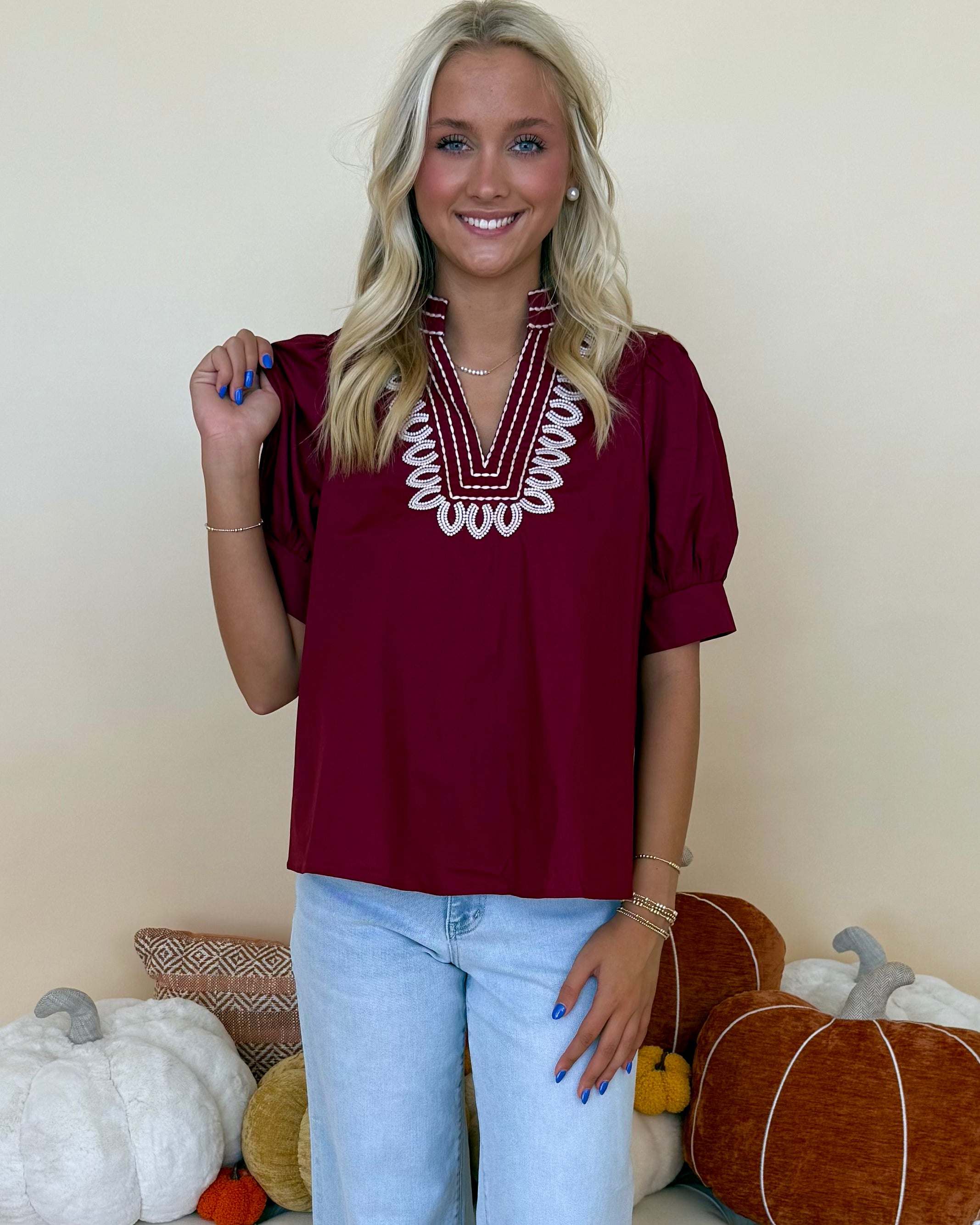 Sweet Meadow Burgundy Embroidered Top-Shop-Womens-Boutique-Clothing