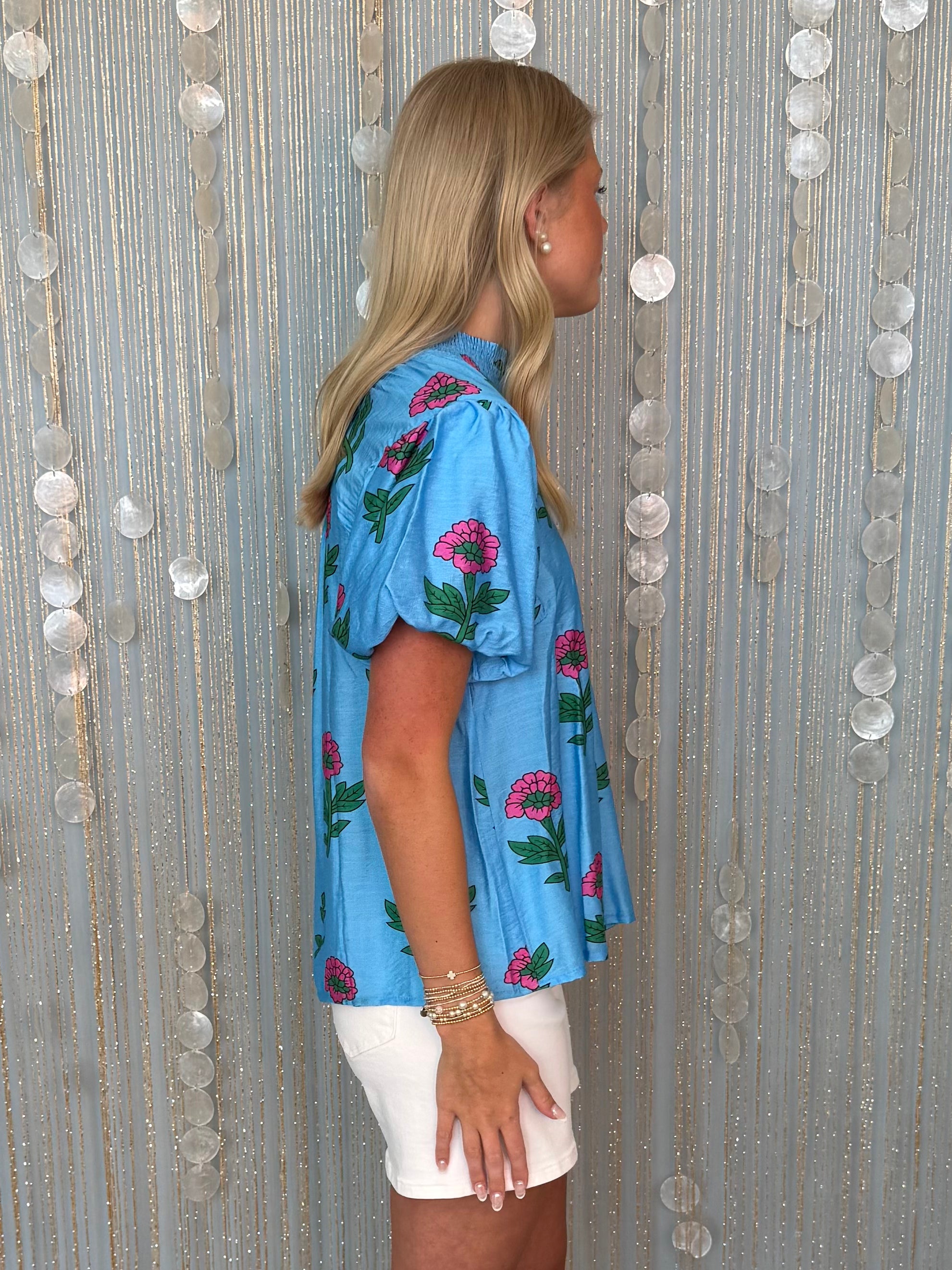 All I Know Sky Mix Floral Smocked Top-Shop-Womens-Boutique-Clothing