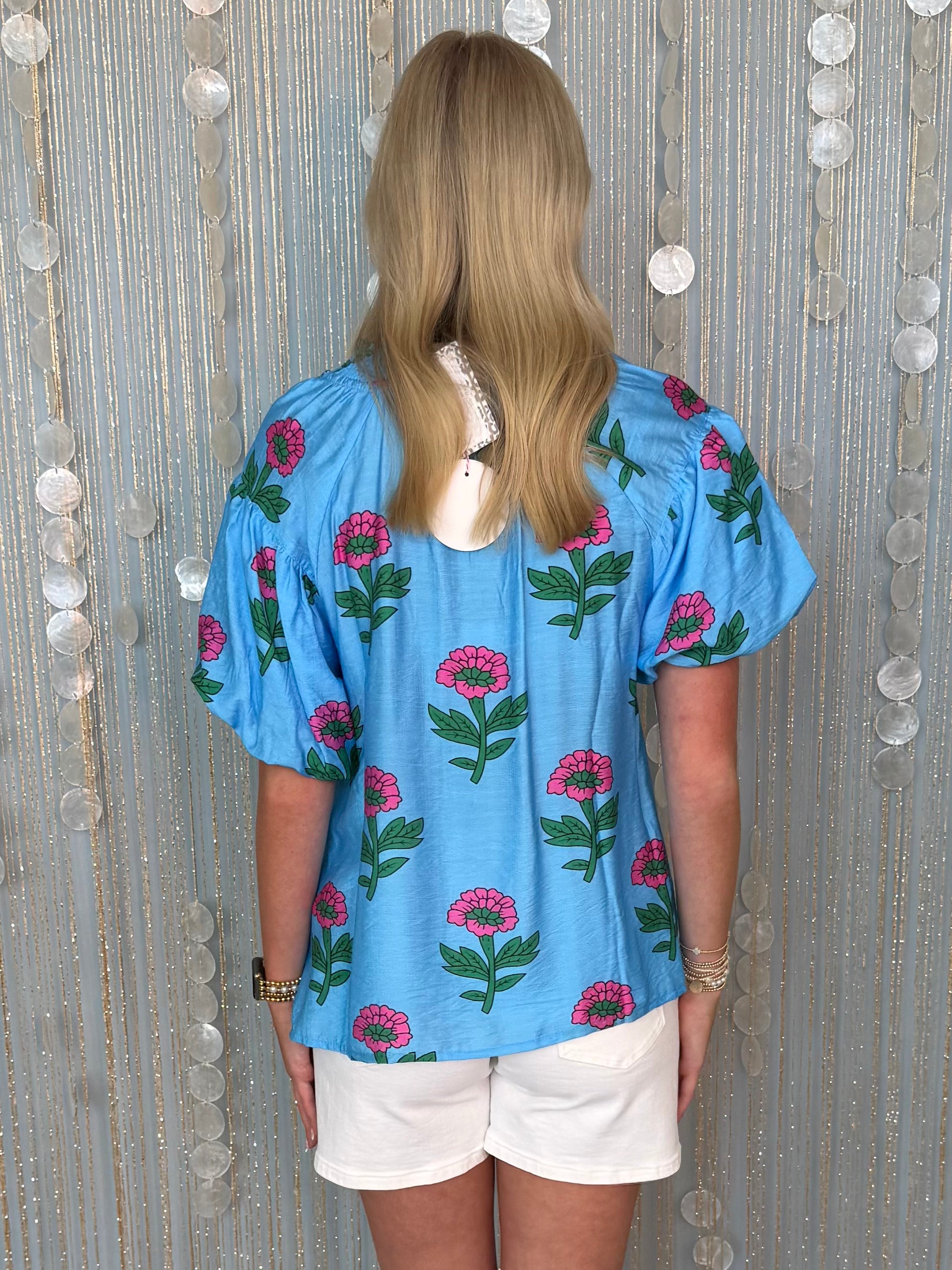 All I Know Sky Mix Floral Smocked Top-Shop-Womens-Boutique-Clothing
