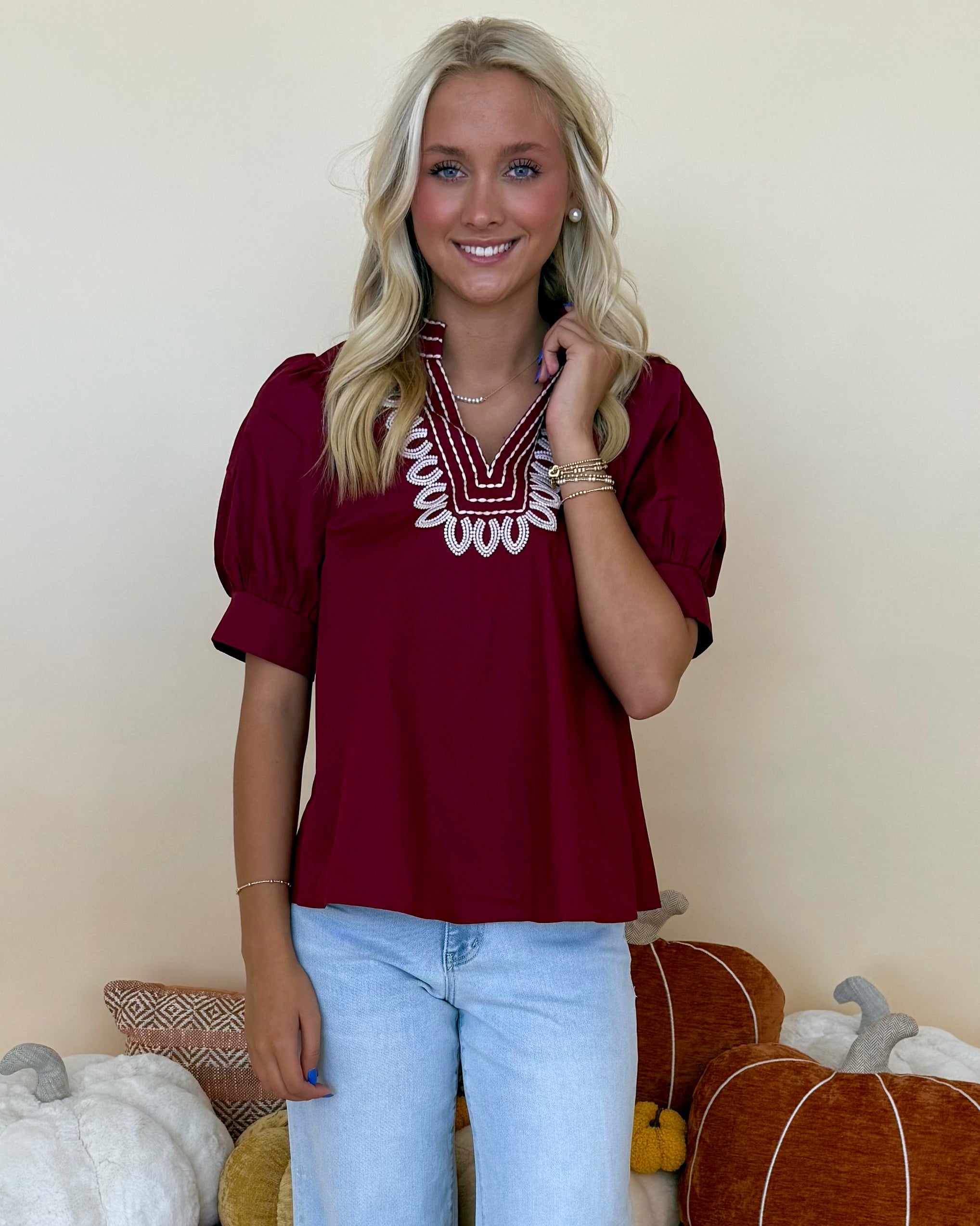 Sweet Meadow Burgundy Embroidered Top-Shop-Womens-Boutique-Clothing