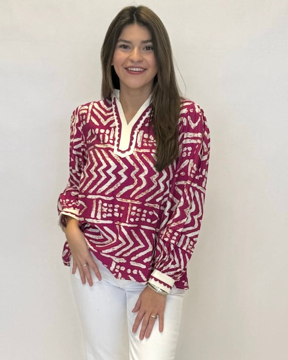 Darling Daze Magenta Tribal Print Top-Shop-Womens-Boutique-Clothing
