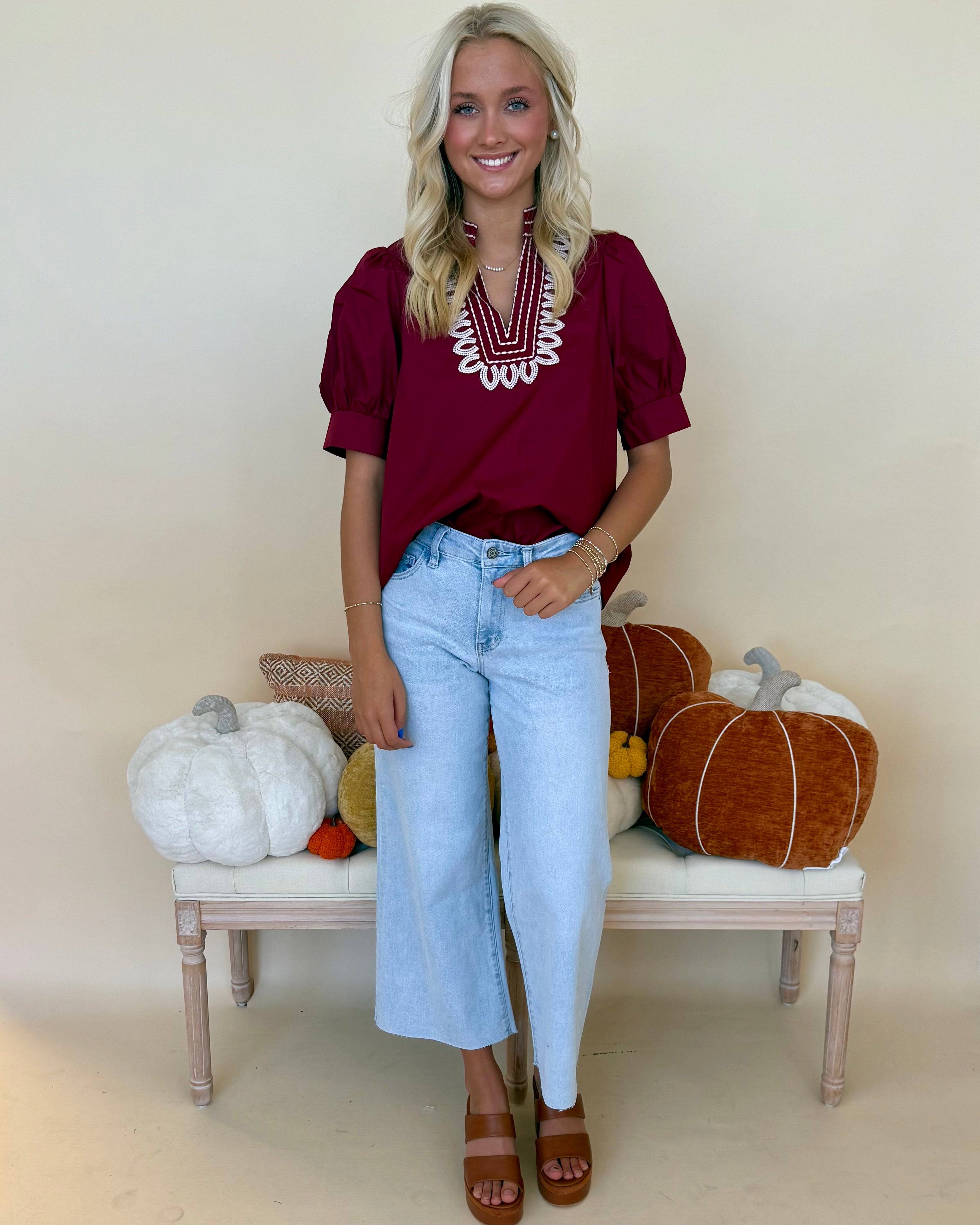 Sweet Meadow Burgundy Embroidered Top-Shop-Womens-Boutique-Clothing