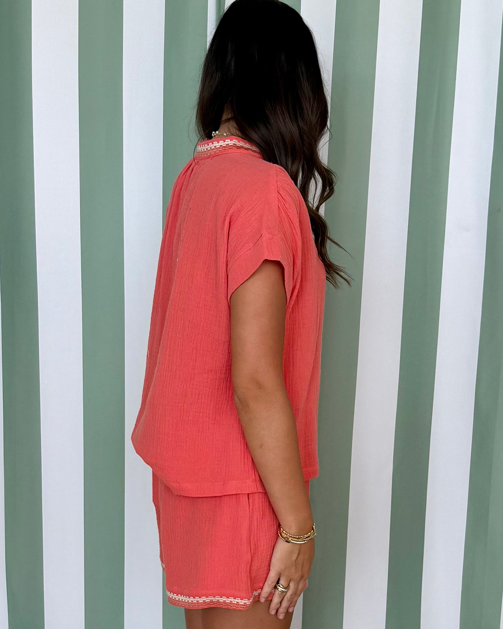 Summer Oasis Coral Red Gauze Set-Shop-Womens-Boutique-Clothing