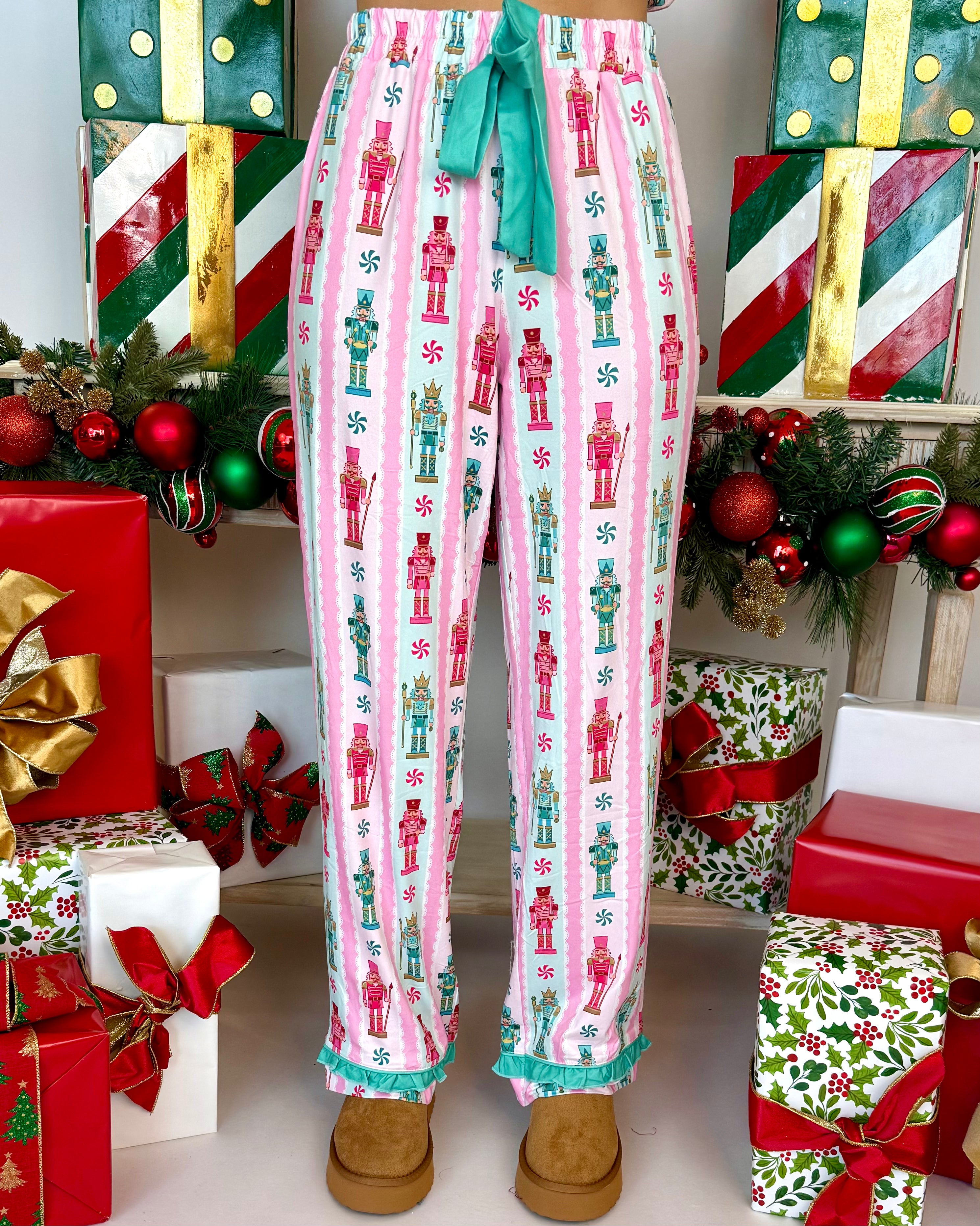 So Very Merry Pink Nutcracker Ruffle Pajama Set-Shop-Womens-Boutique-Clothing