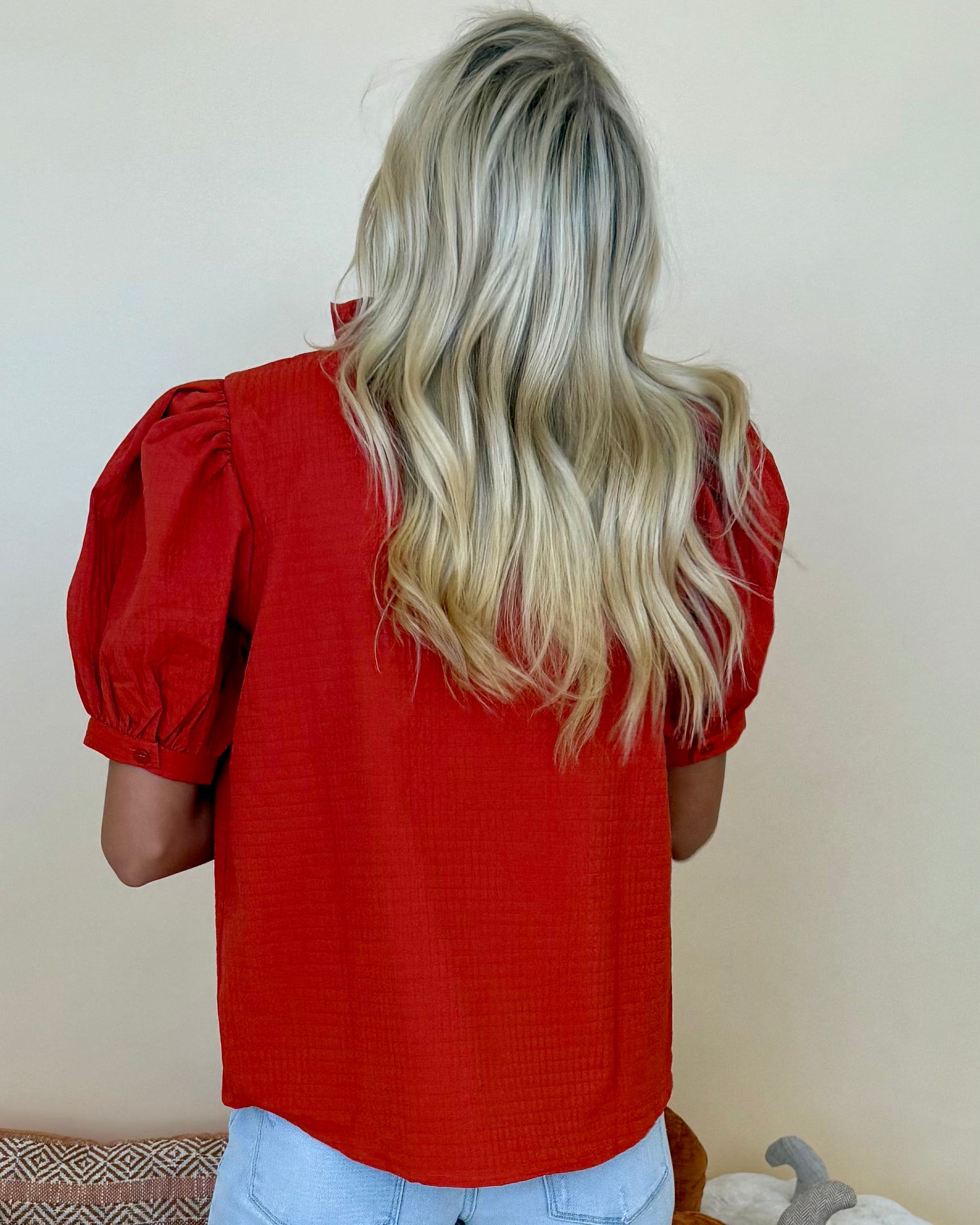 The Encore Rust Ruffle V-Neck Top-Shop-Womens-Boutique-Clothing