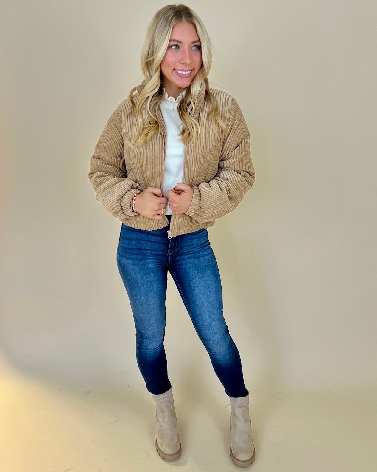 Not A Doubt Mocha Ribbed Puffer Coat-Shop-Womens-Boutique-Clothing
