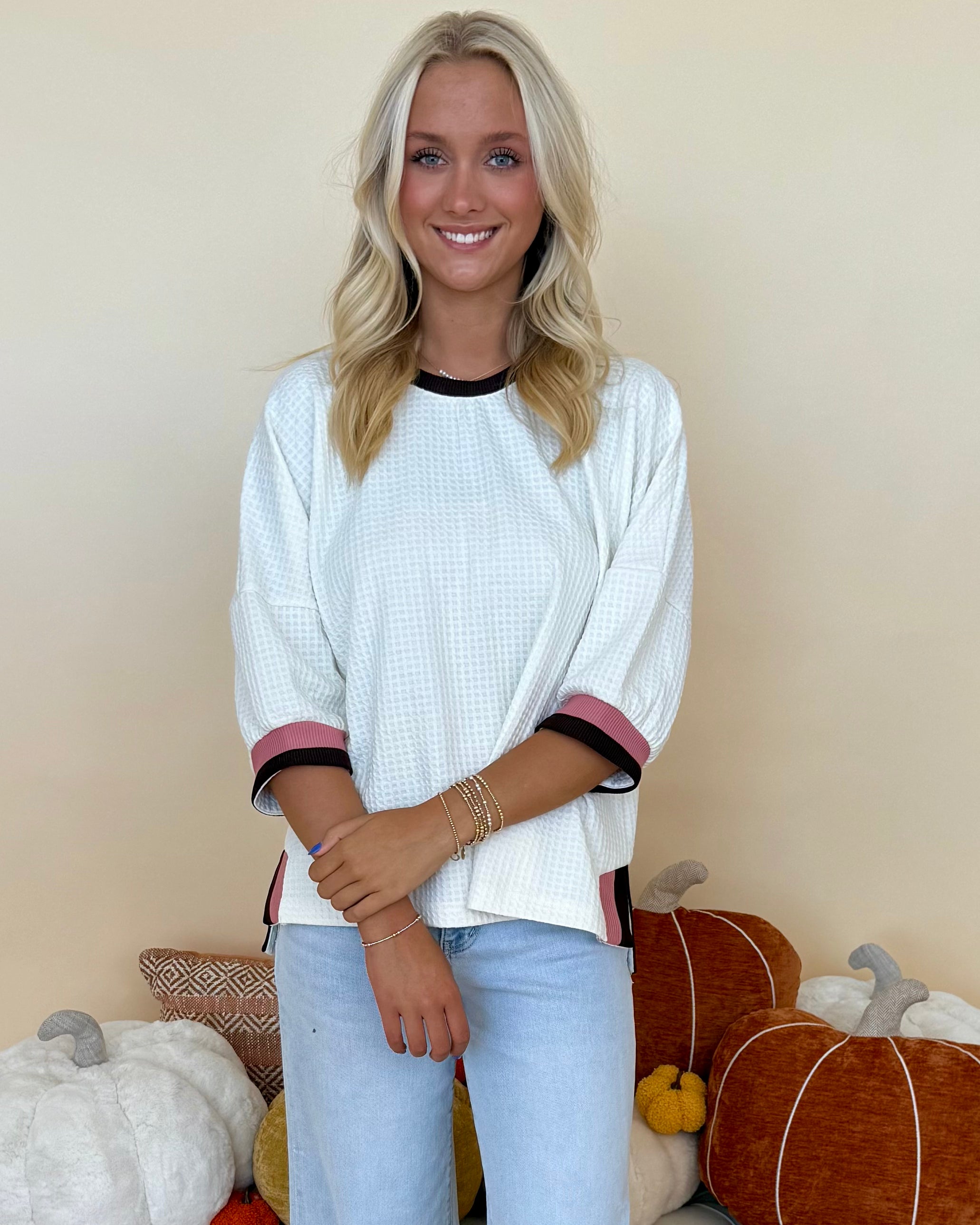 Easy To Style Ecru Waffle Knit Top-Shop-Womens-Boutique-Clothing