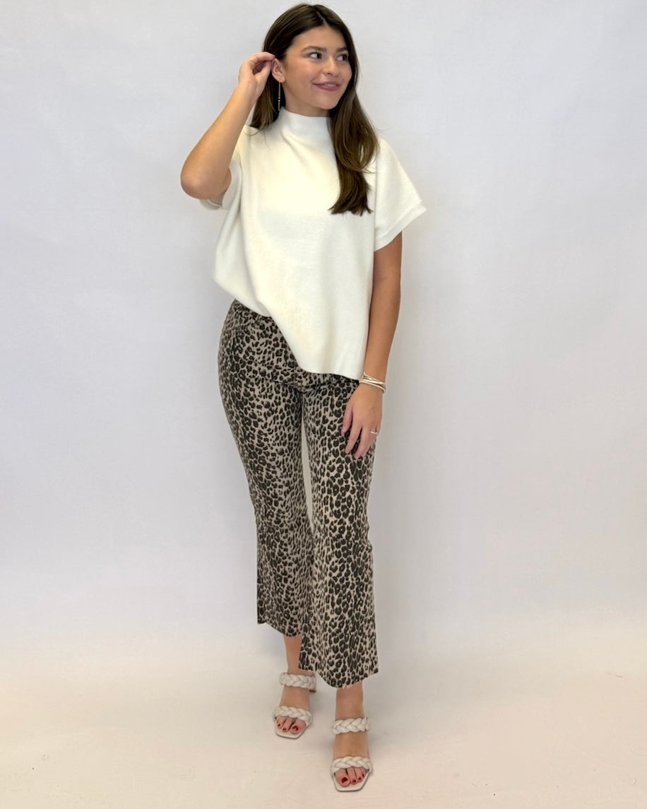 In Contrast Leopard Crop Flare Distressed Jeans-Shop-Womens-Boutique-Clothing