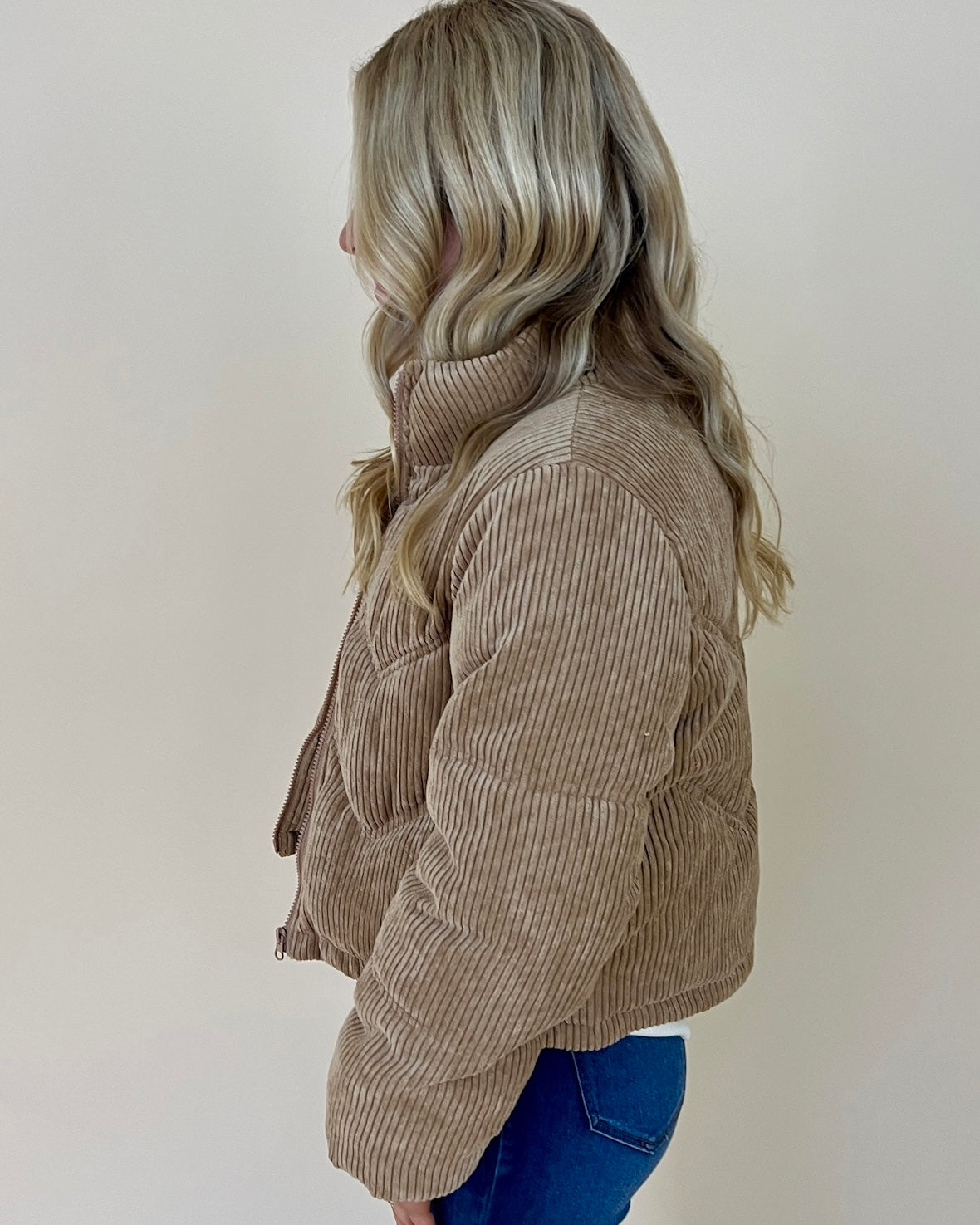 Not A Doubt Mocha Ribbed Puffer Coat-Shop-Womens-Boutique-Clothing