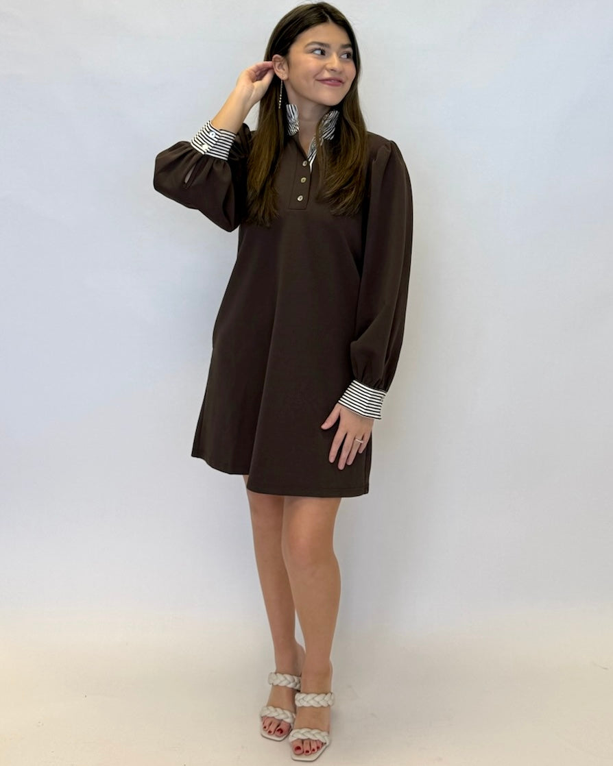 Simple Ideas Brown Stripe Accent Dress-Shop-Womens-Boutique-Clothing