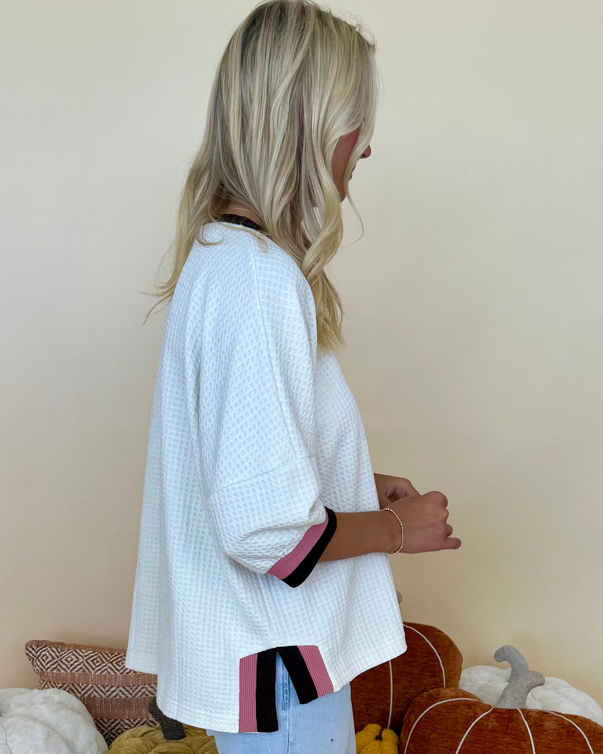 Easy To Style Ecru Waffle Knit Top-Shop-Womens-Boutique-Clothing