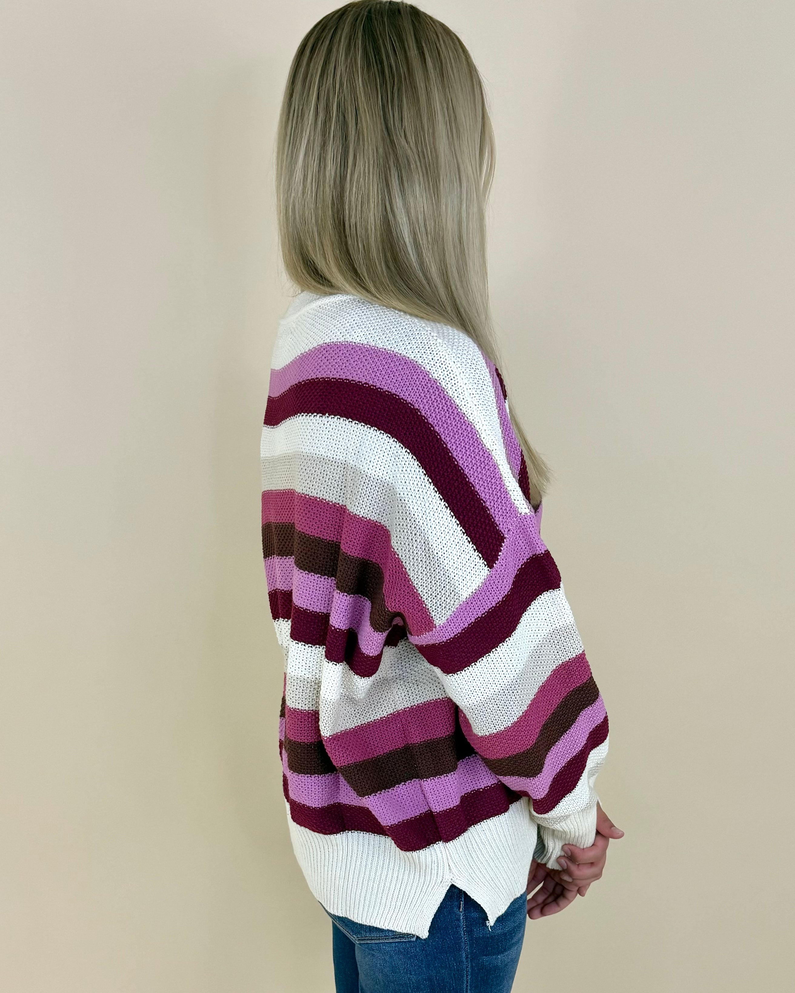 Makes Sense Mauve Mix Striped Sweater-Shop-Womens-Boutique-Clothing