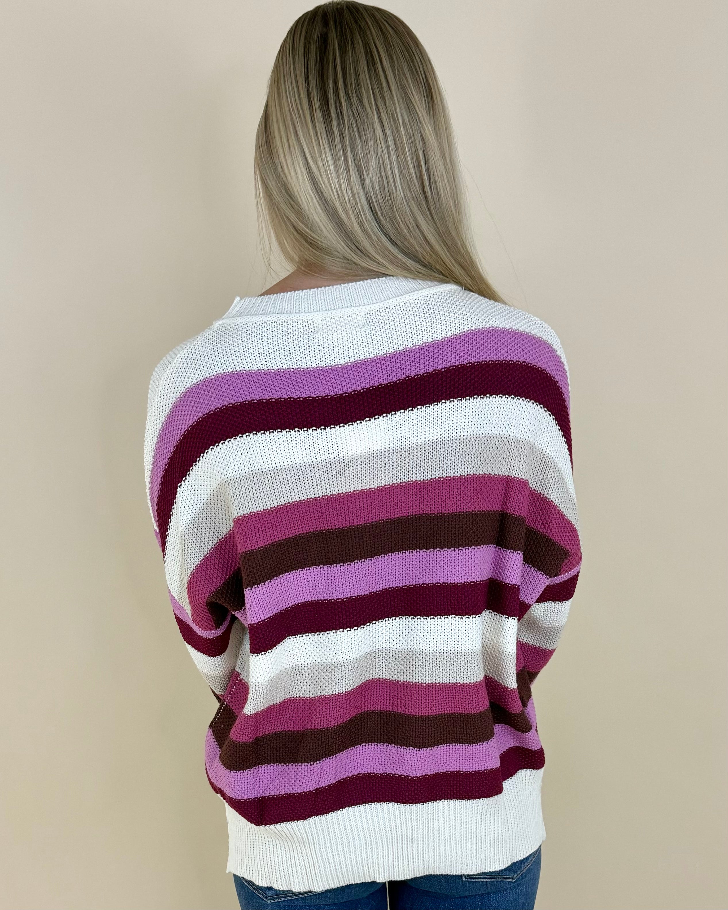 Makes Sense Mauve Mix Striped Sweater-Shop-Womens-Boutique-Clothing