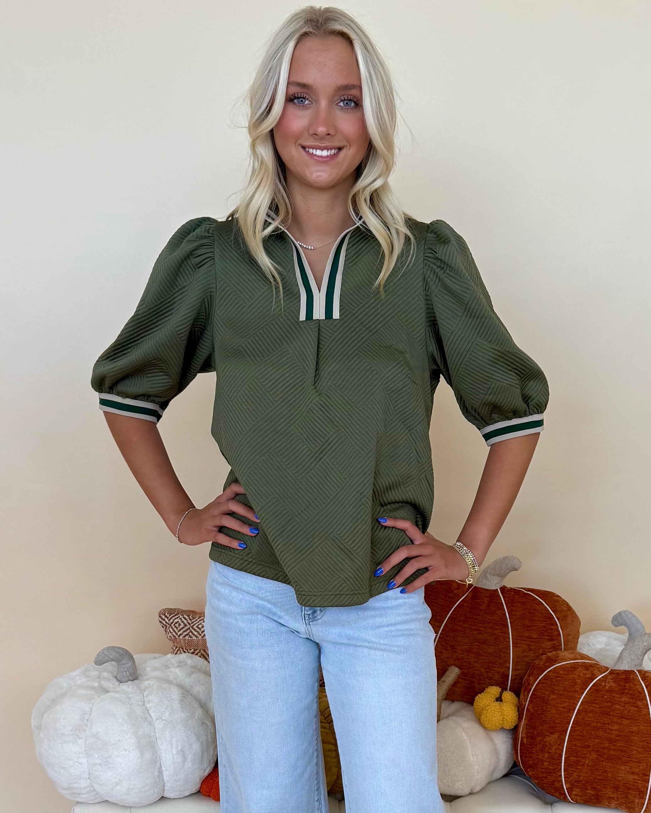 Skyline View Olive Jacquard Banded Top-Shop-Womens-Boutique-Clothing