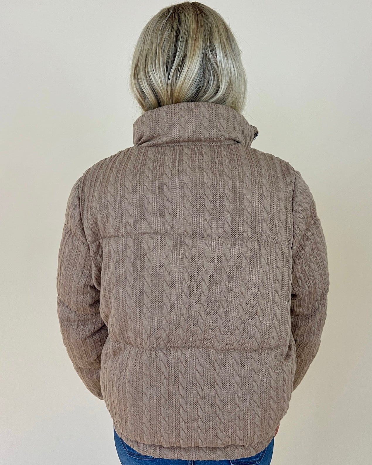 Winter Ridge Taupe Cable Knit Puffer-Shop-Womens-Boutique-Clothing