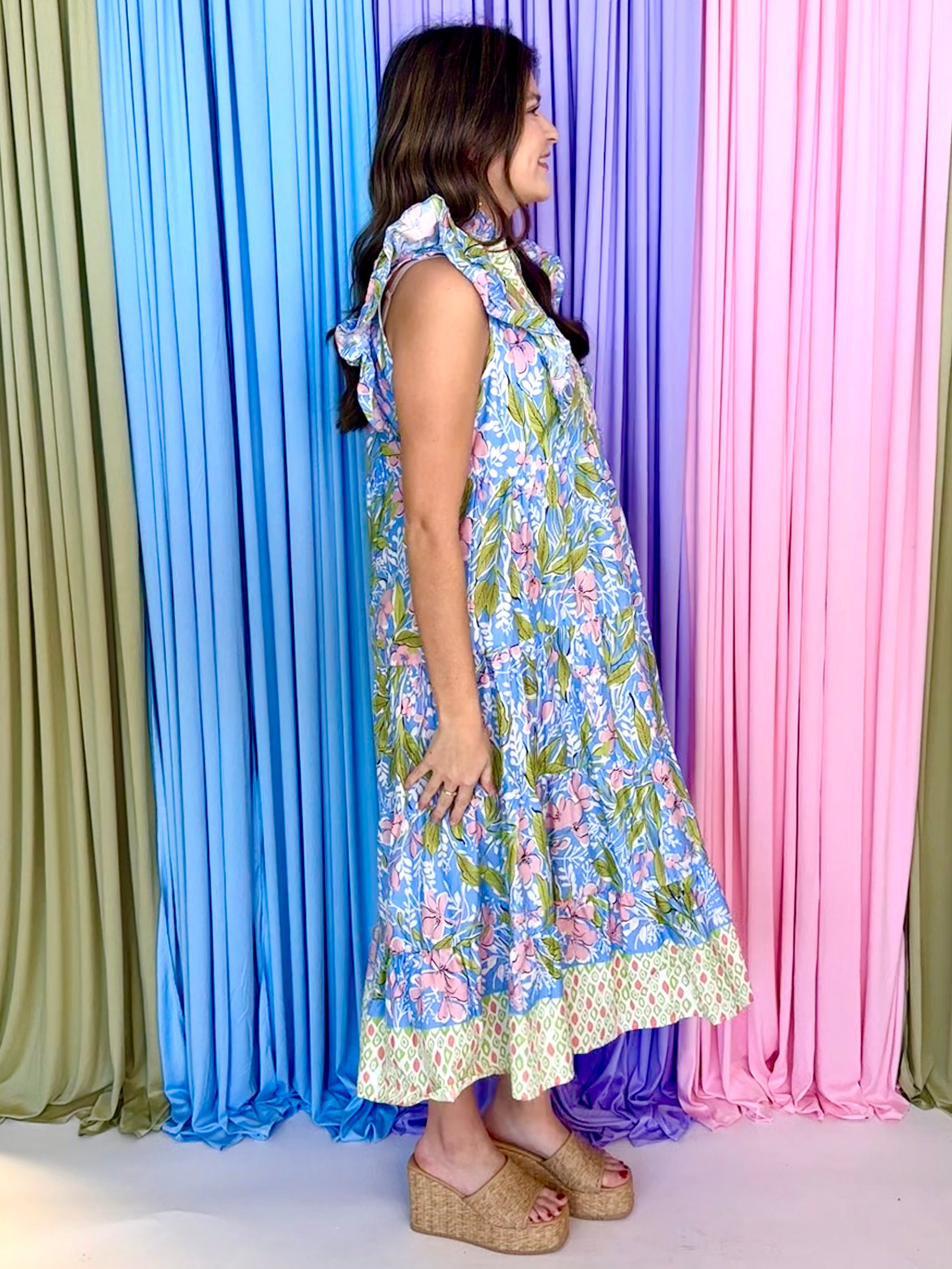 Gentle Wear Blue Mix Contrast Midi Dress-Shop-Womens-Boutique-Clothing