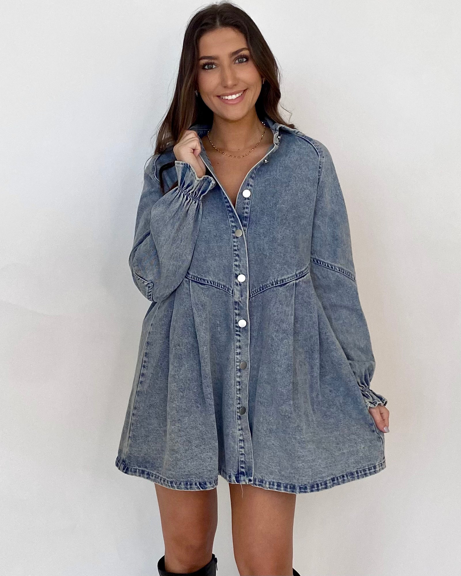 Easy Romance Denim Washed Dress-Shop-Womens-Boutique-Clothing