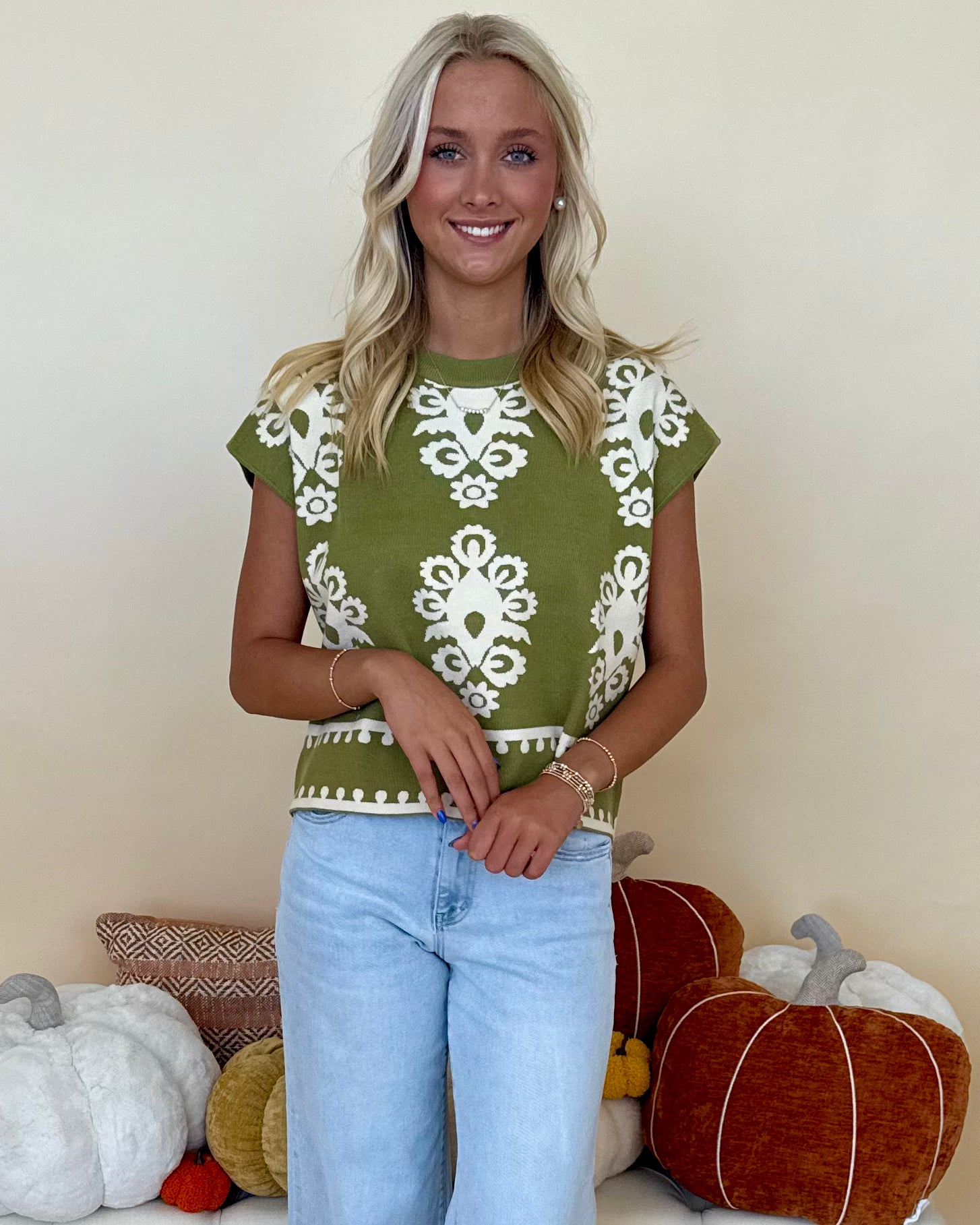 Sweet View Olive Damask Sweater-Shop-Womens-Boutique-Clothing